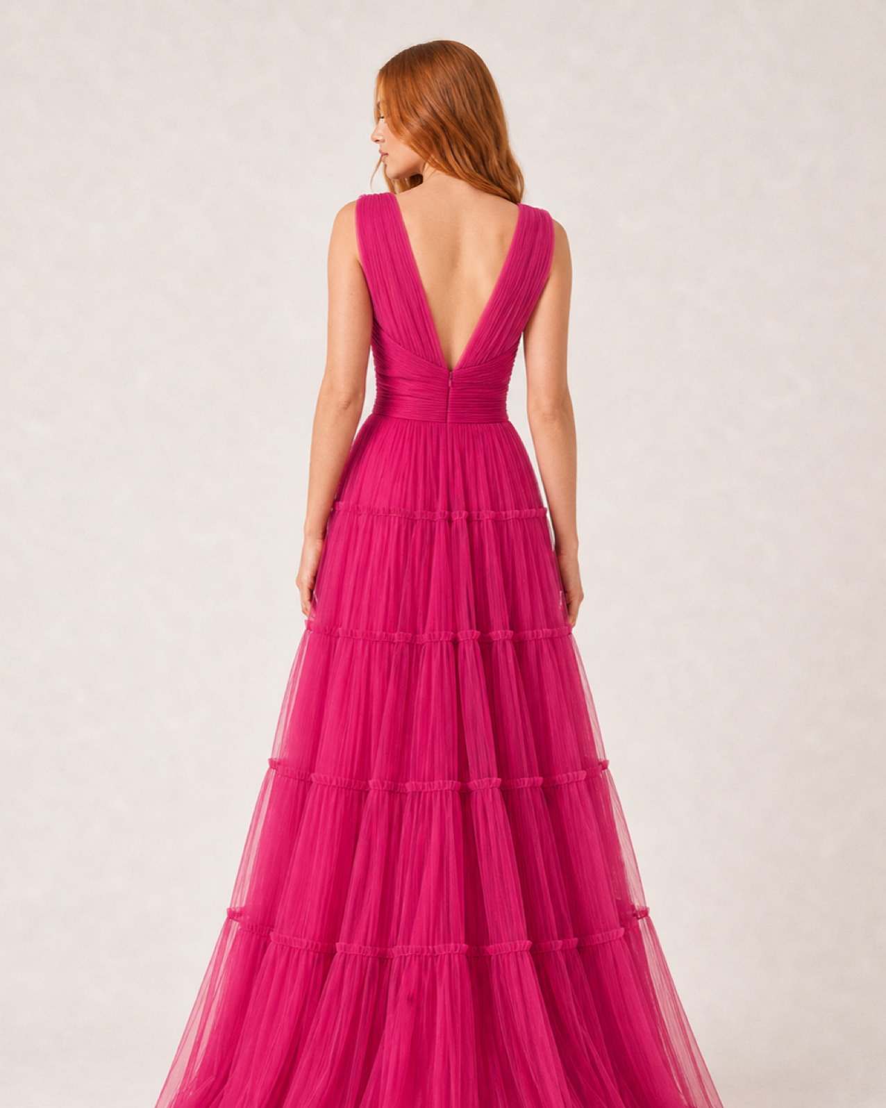 Fuchsia Pleated Prom Gown Florence Rose - Fuchsia - Back
