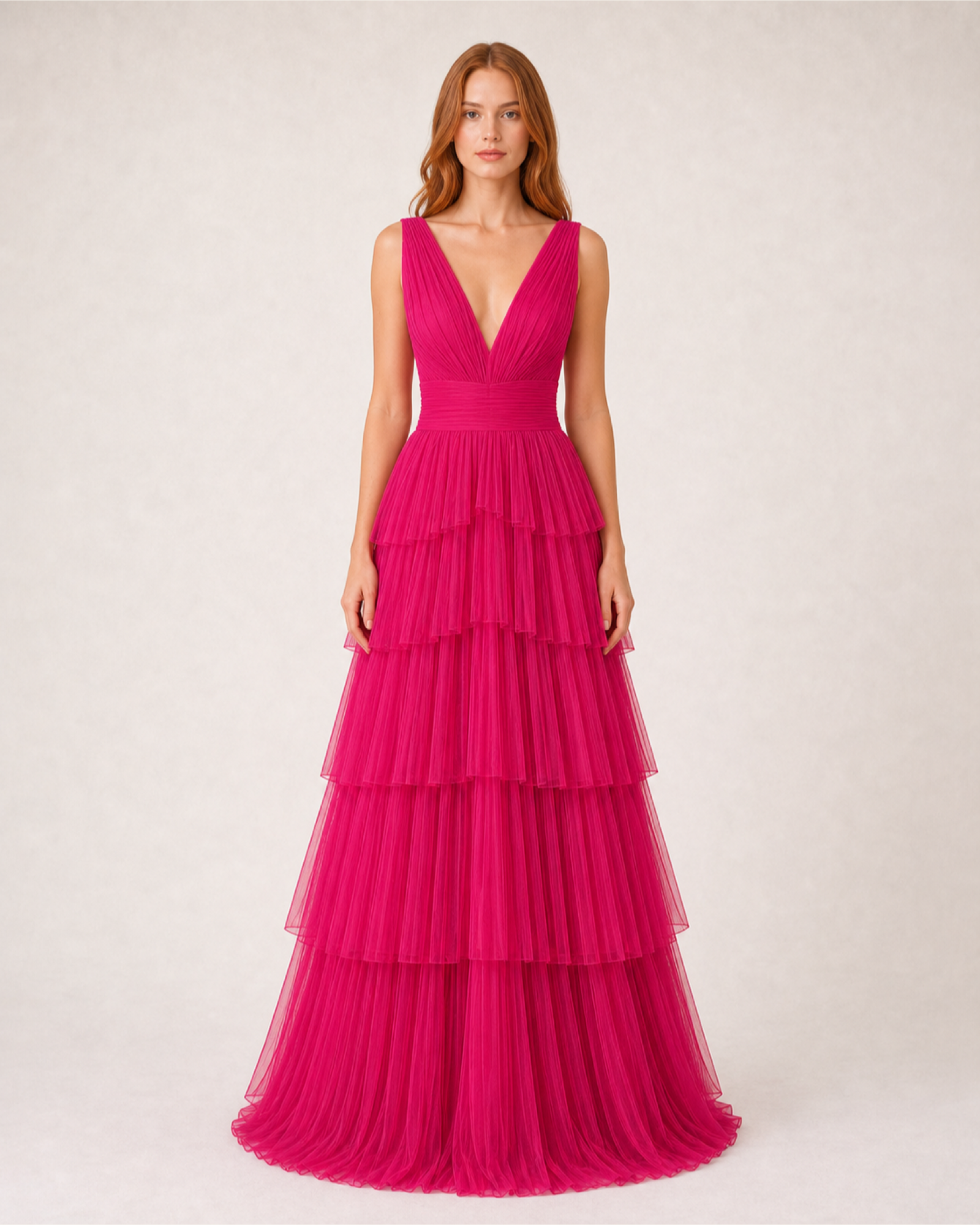 Fuchsia Pleated Prom Gown Florence Rose - Fuchsia - Front