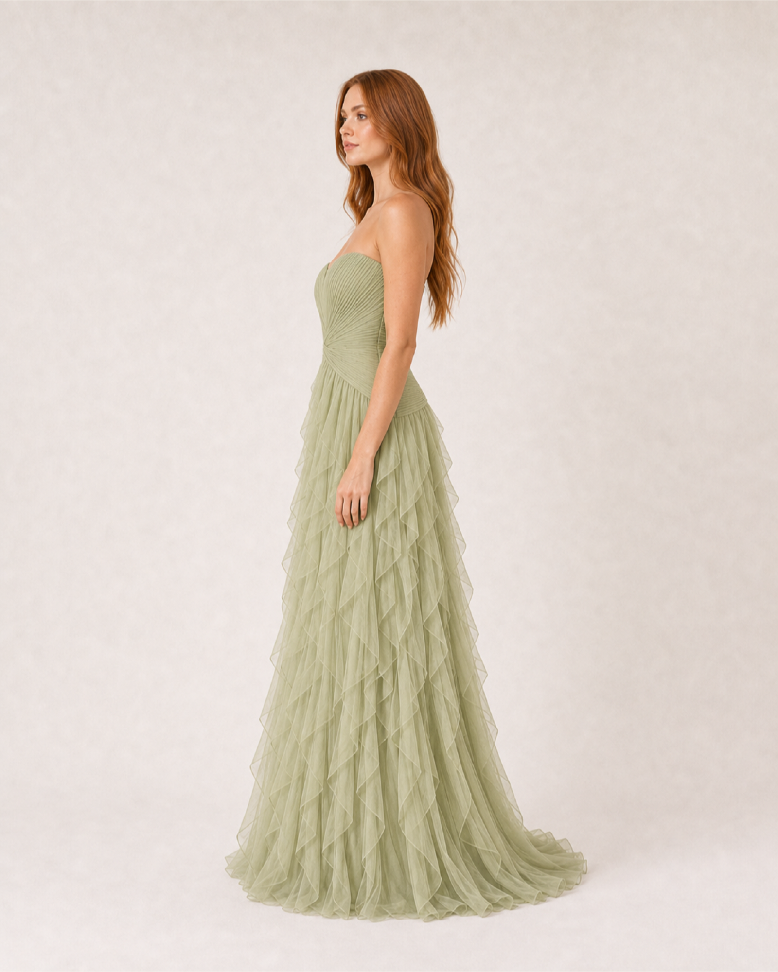 Fuchsia Pleated Prom Gown Florence Rose - Pistachio - Left Profile