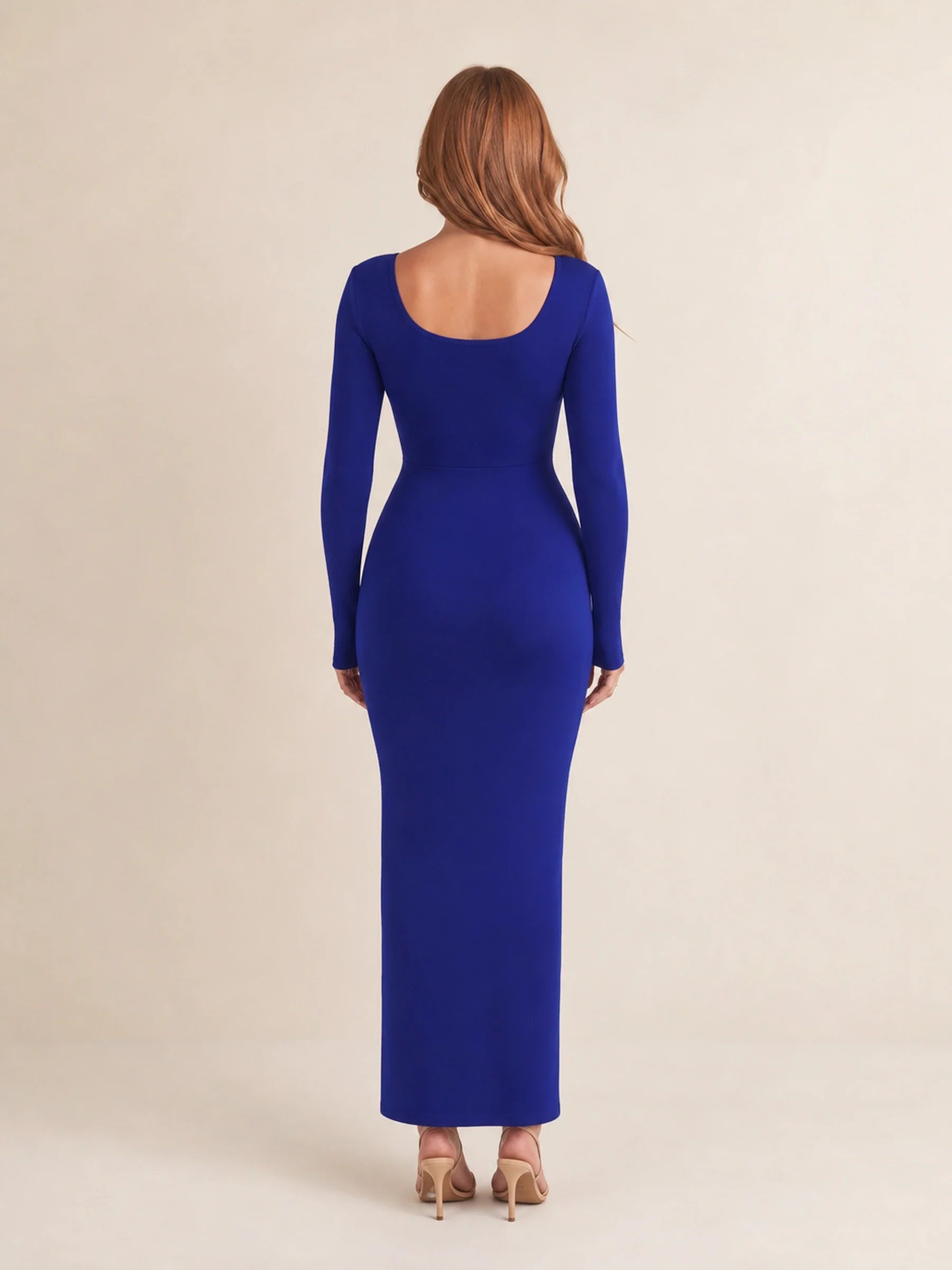 Long Sleeve Bodycon Midi Dress Isolde Rose - Deep Blue - back