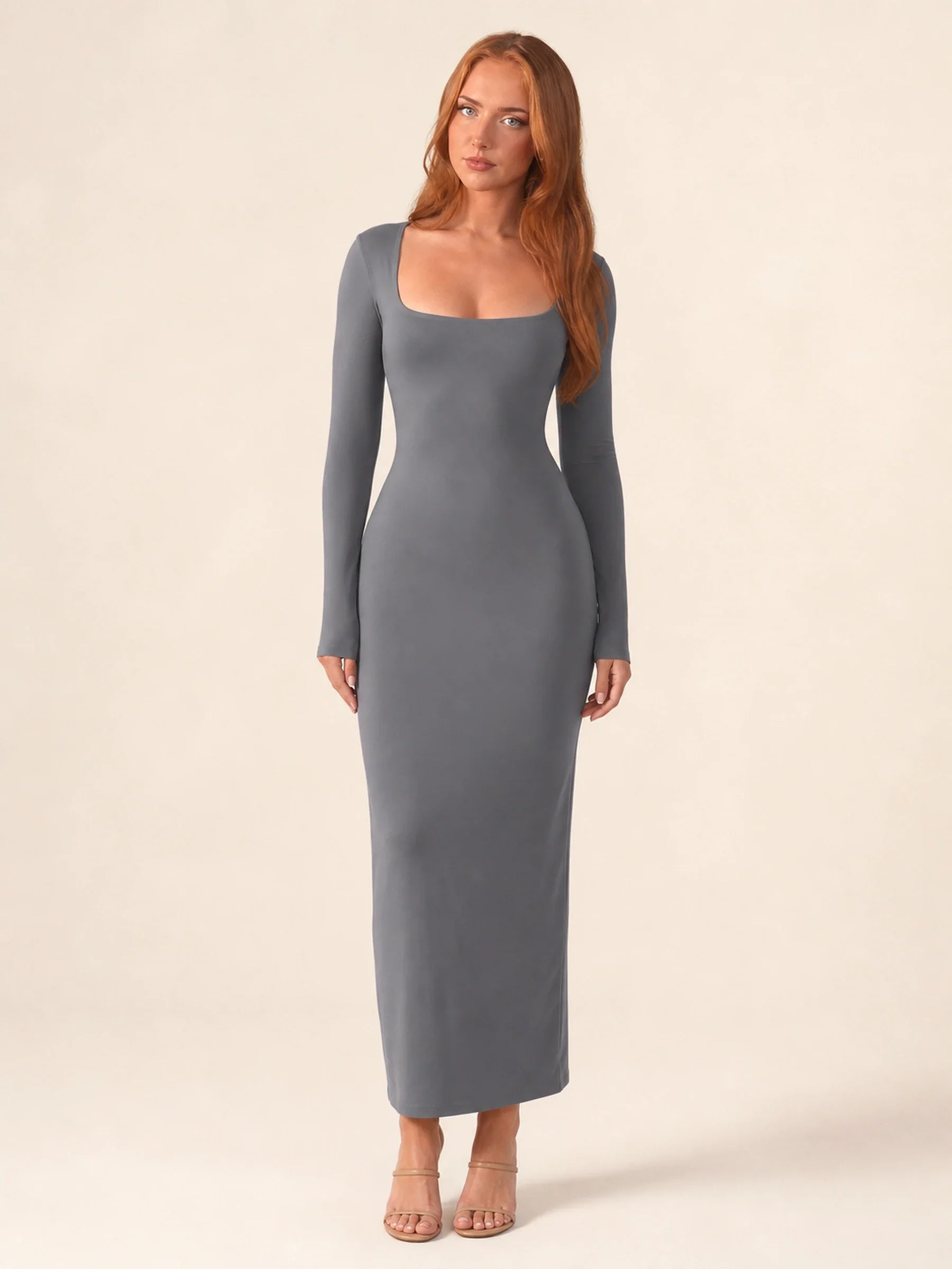 Long Sleeve Bodycon Midi Dress Isolde Rose - Gray - front
