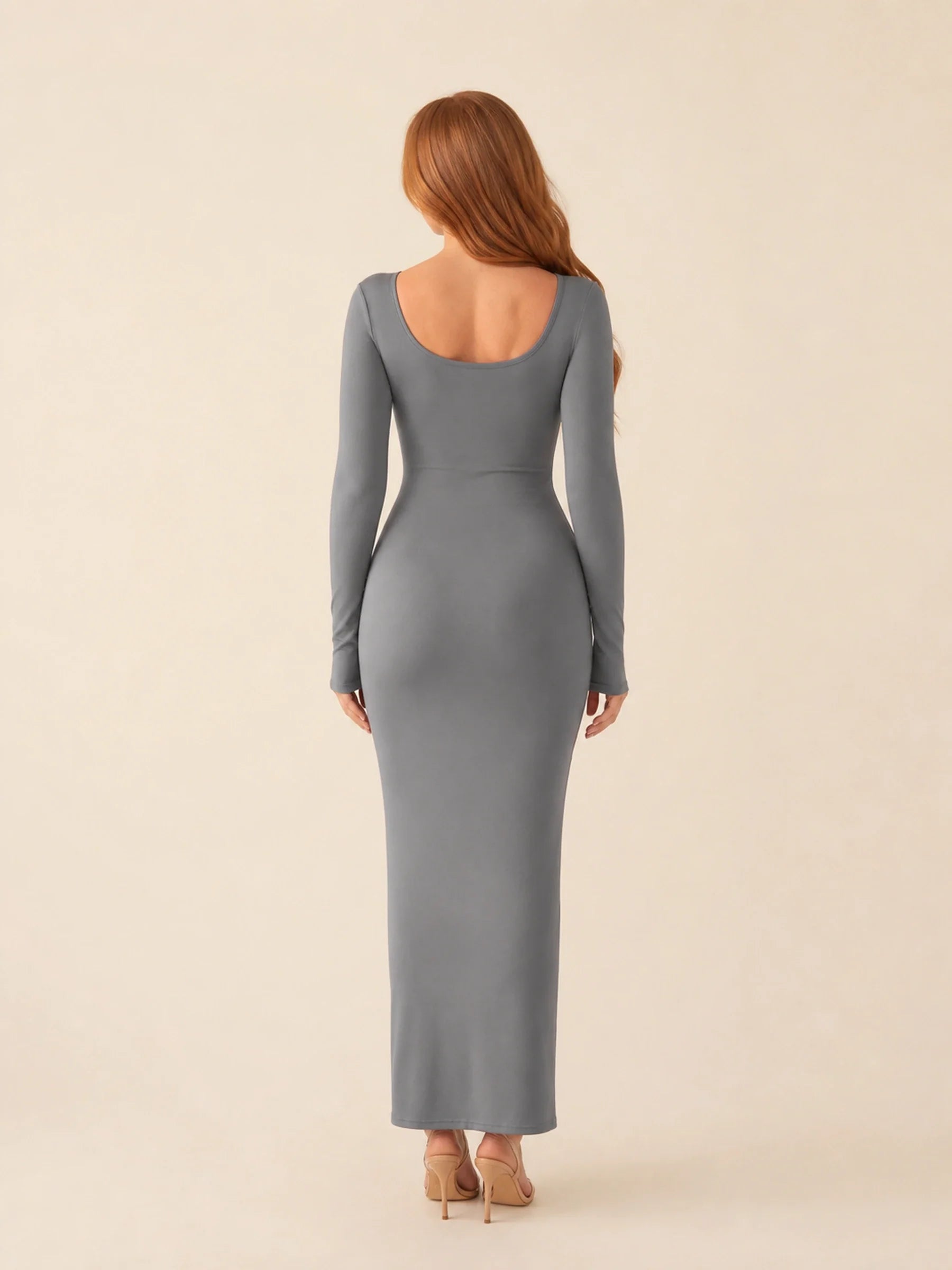 Long Sleeve Bodycon Midi Dress Isolde Rose - Gray - back
