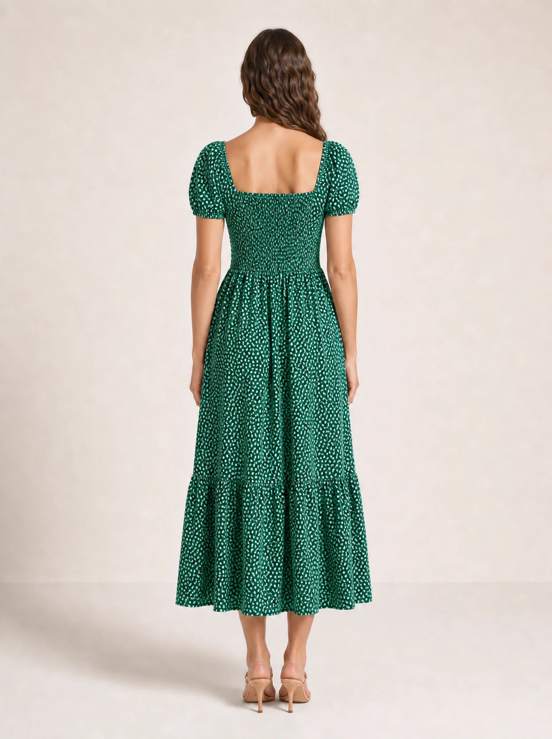 Floral Puff Sleeve Maxi Dress Isolde Rose - Green - Back