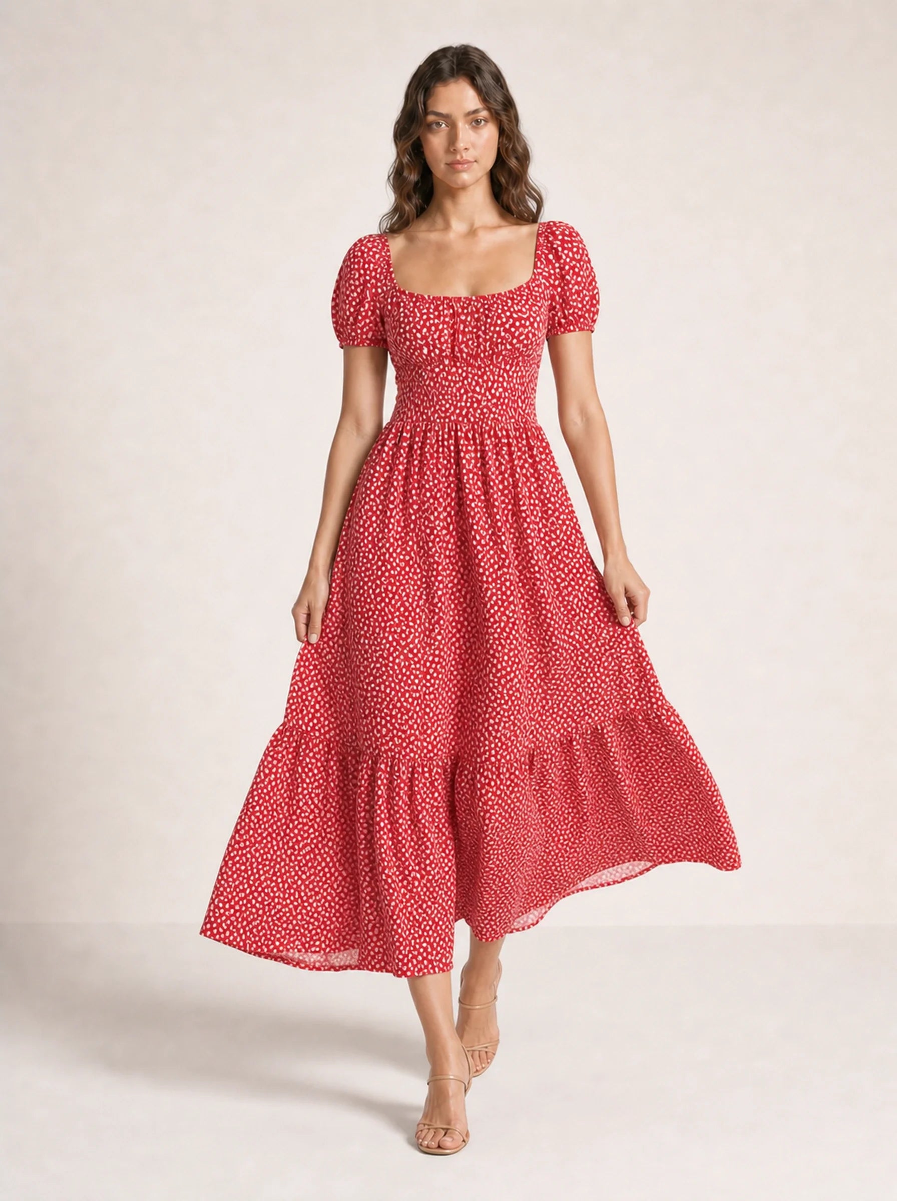 Floral Puff Sleeve Maxi Dress Isolde Rose - Red - Movement
