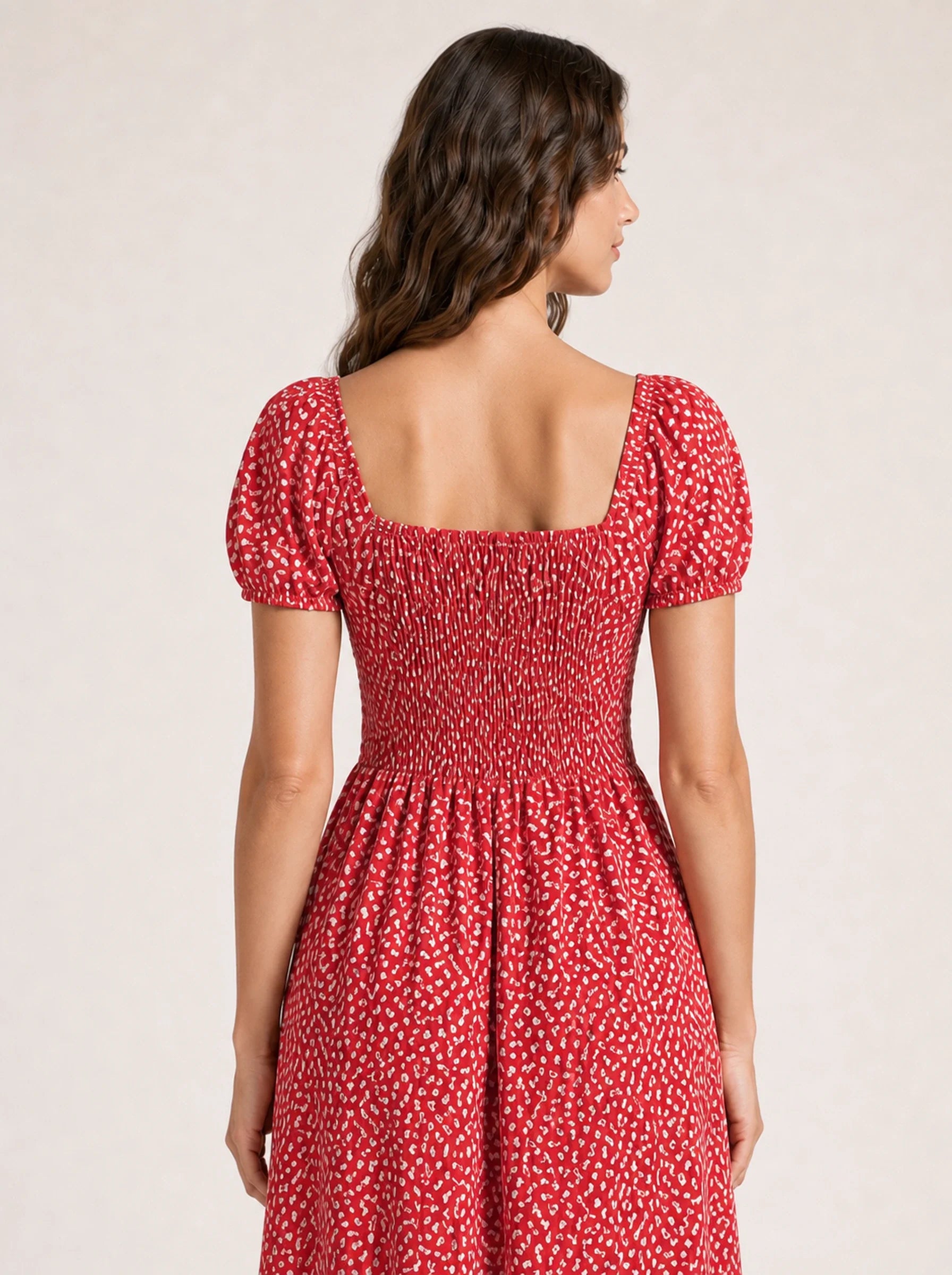 Floral Puff Sleeve Maxi Dress Isolde Rose - Red - Back Close Up