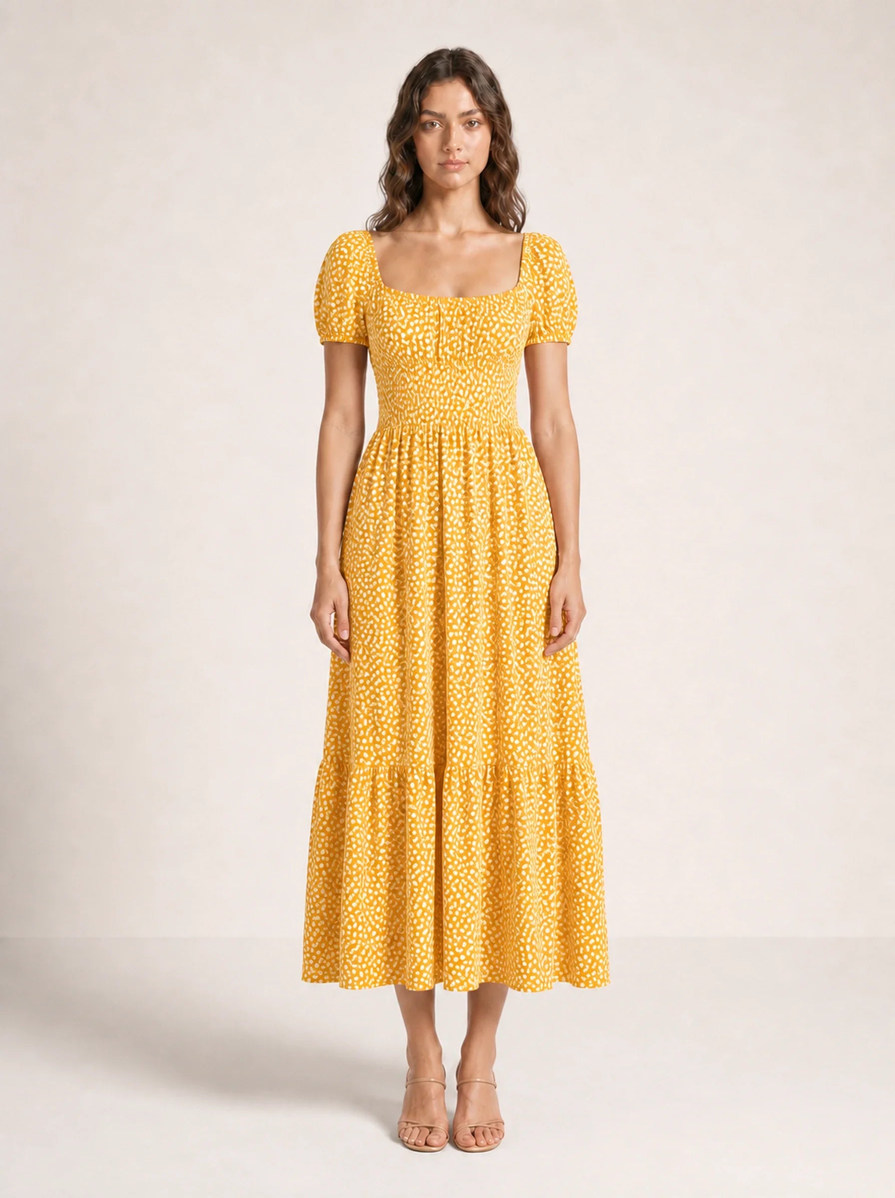 Floral Puff Sleeve Maxi Dress Isolde Rose - Yellow - Front