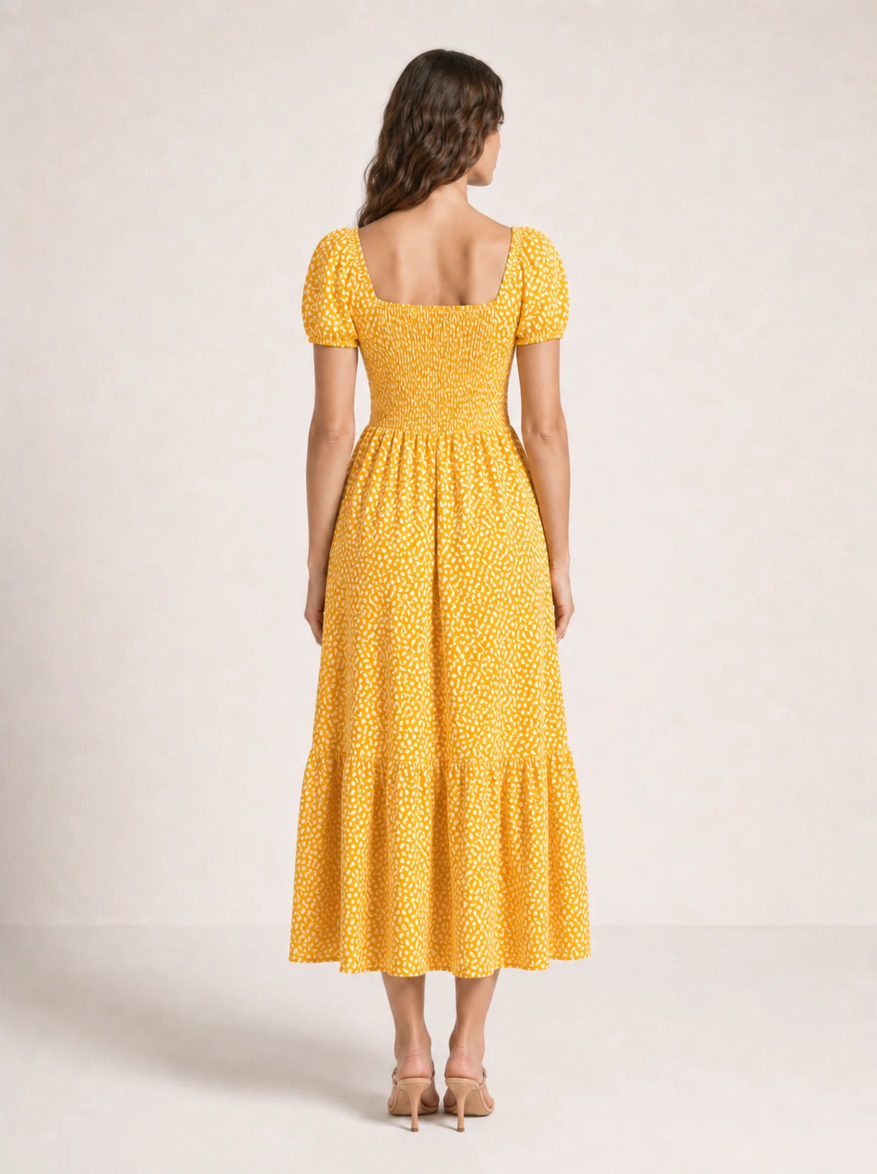 Floral Puff Sleeve Maxi Dress Isolde Rose - Yellow - Back