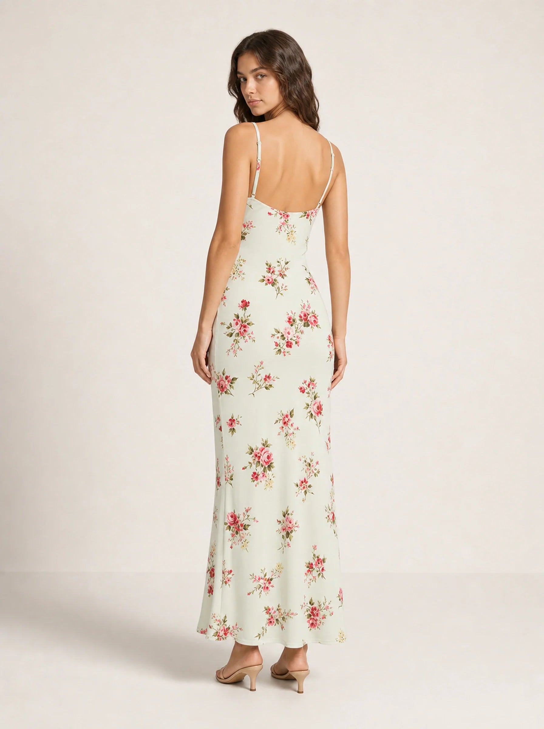 Knit Bodycon Backless Maxi Dress Aurore Rose - Apricot - Back