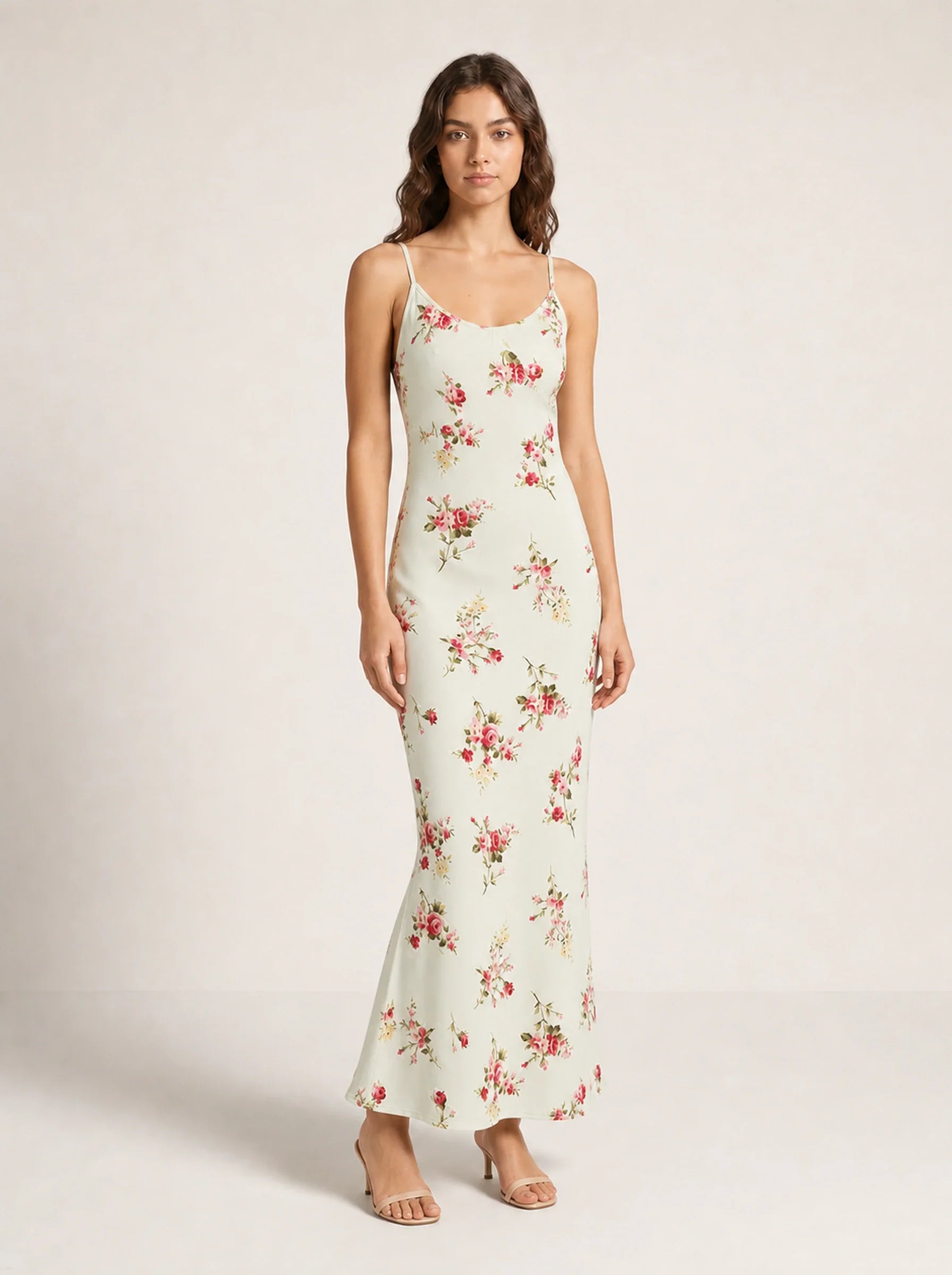Knit Bodycon Backless Maxi Dress Aurore Rose - Apricot - Three Quarter