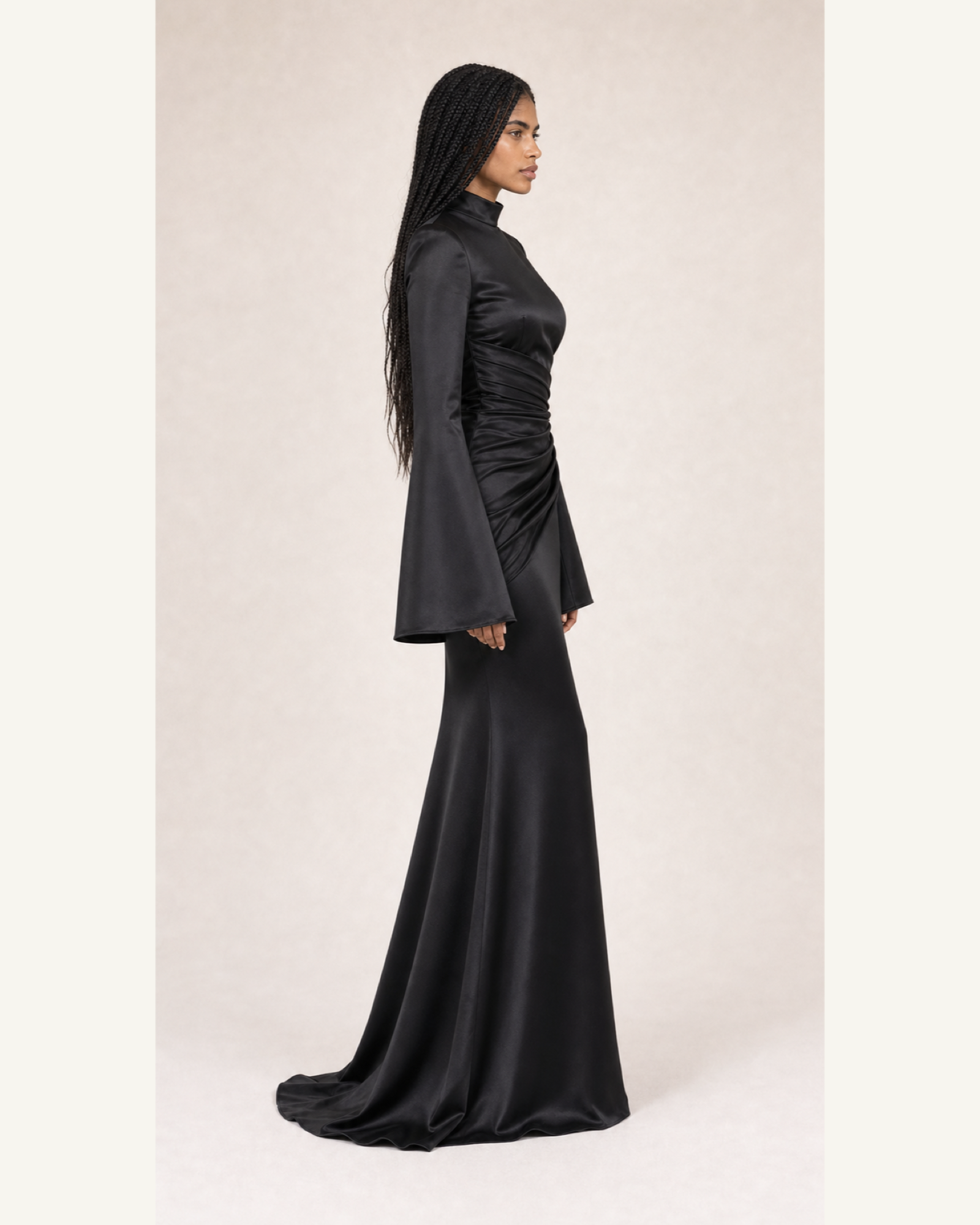Burgundy Satin Mermaid Gown Lily Rose - Black - Right Profile