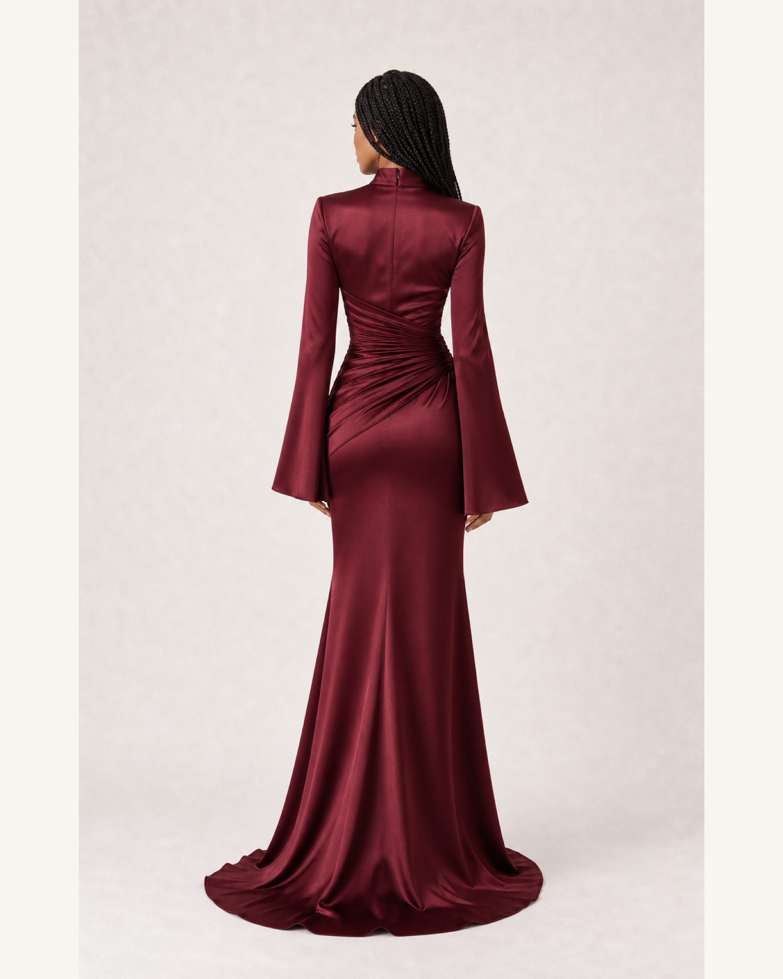 Burgundy Satin Mermaid Gown Lily Rose - Burgundy - Back