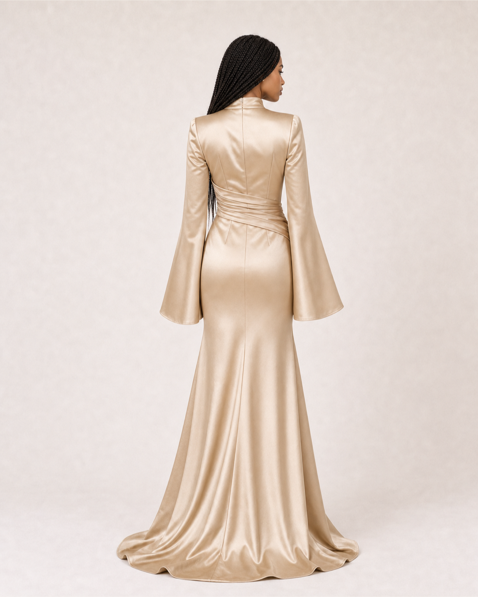 Burgundy Satin Mermaid Gown Lily Rose - Champagne - Back