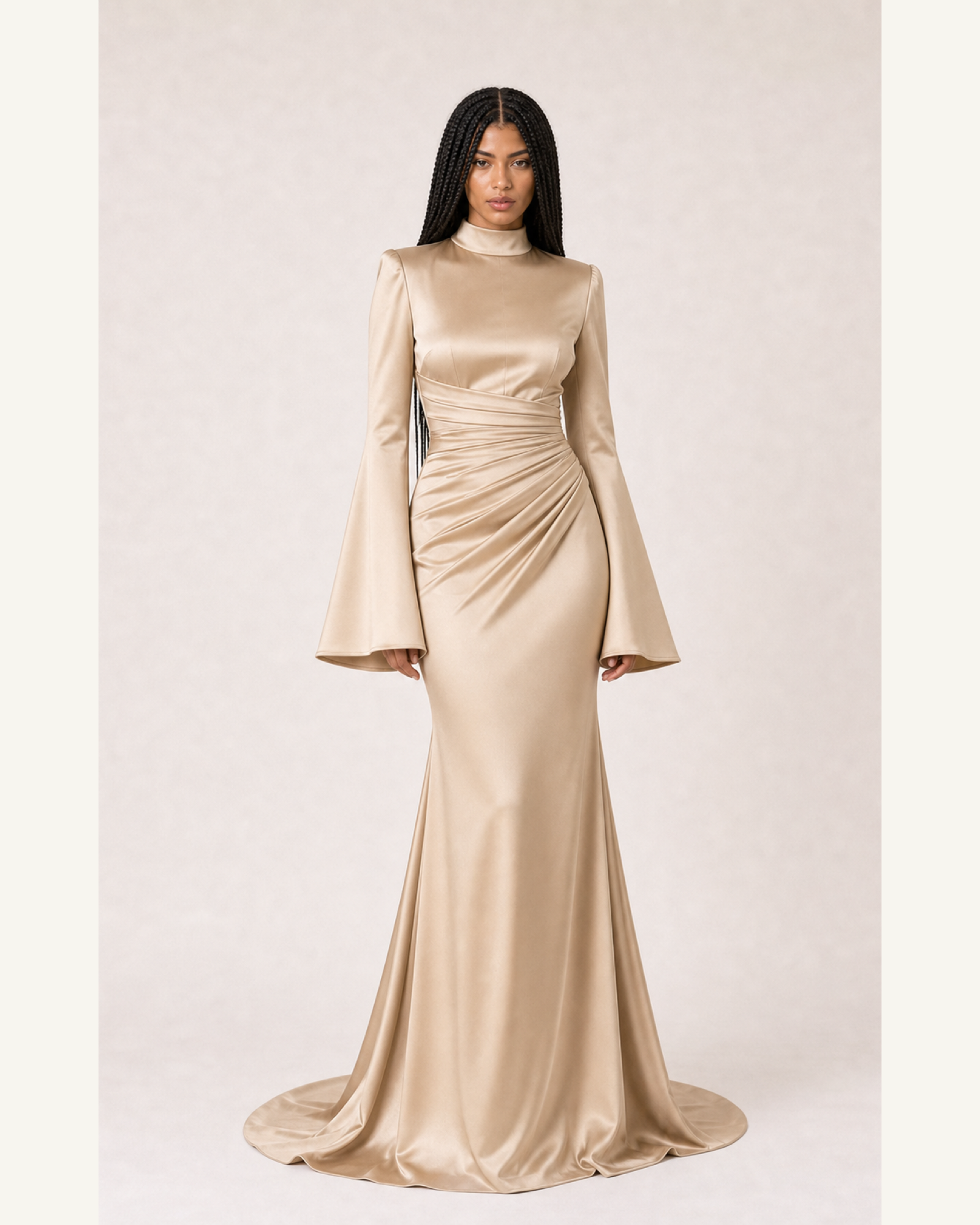 Burgundy Satin Mermaid Gown Lily Rose - Champagne - Front
