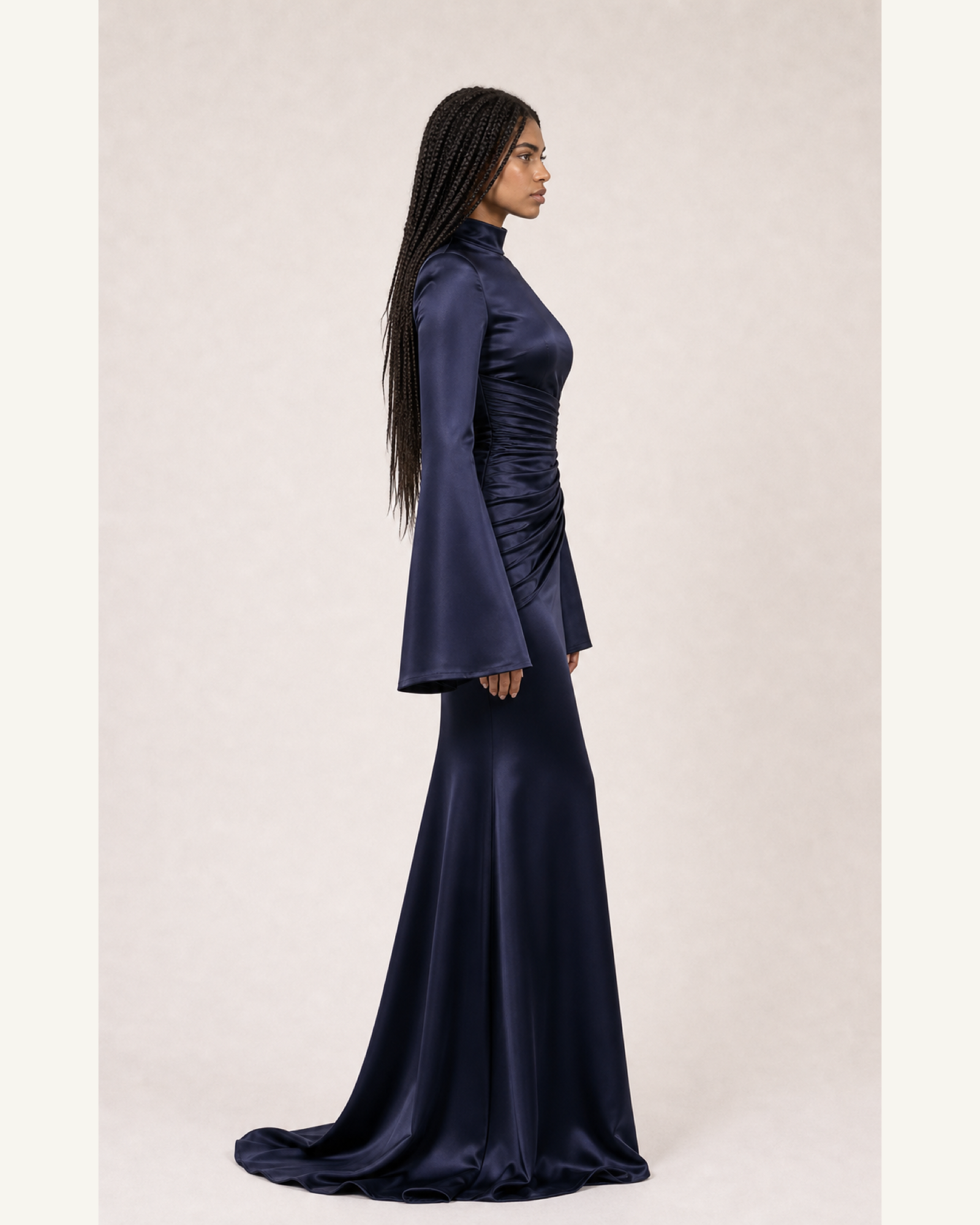Burgundy Satin Mermaid Gown Lily Rose - Navy Blue - Right Profile