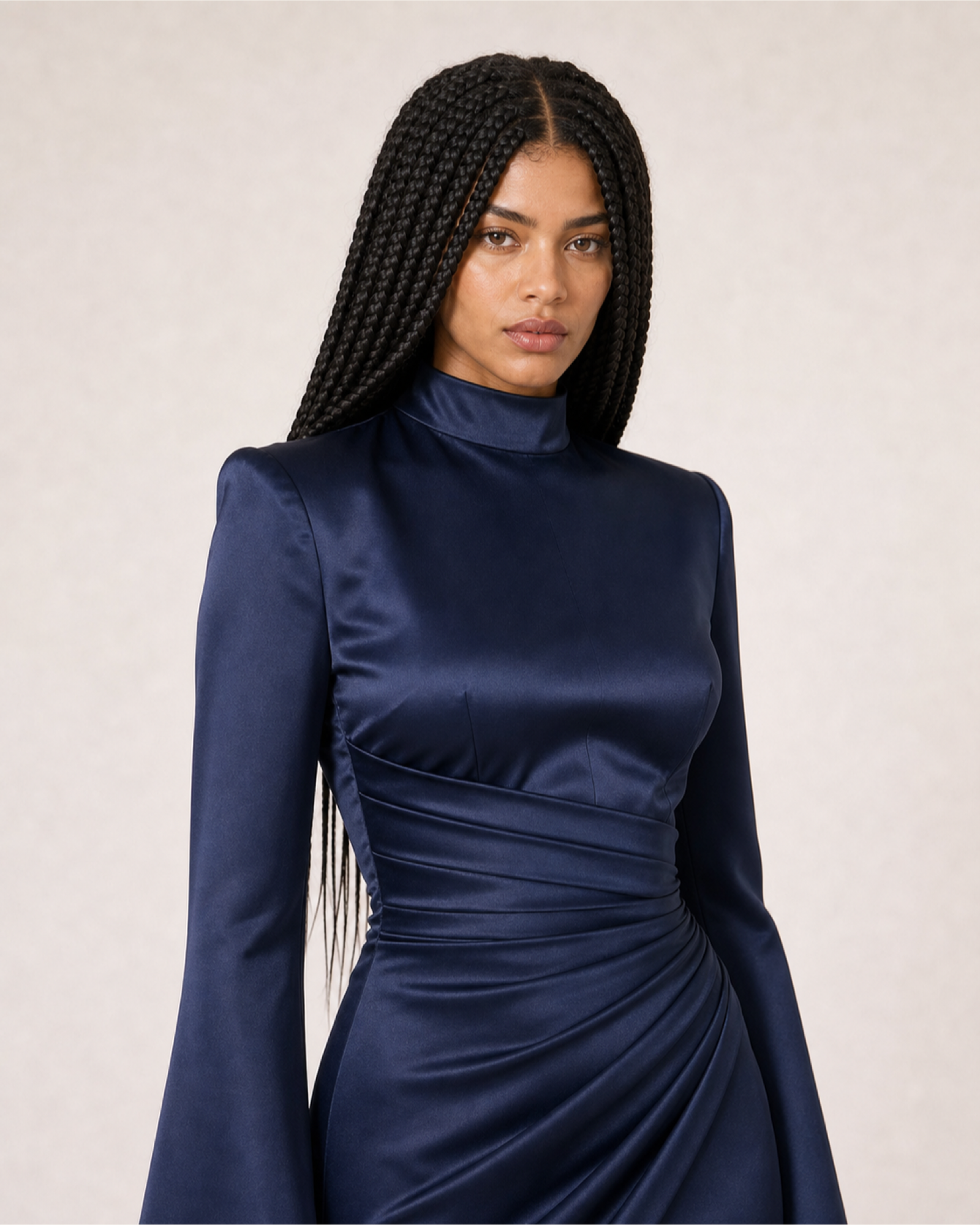 Burgundy Satin Mermaid Gown Lily Rose - Navy Blue - Upper Closeup