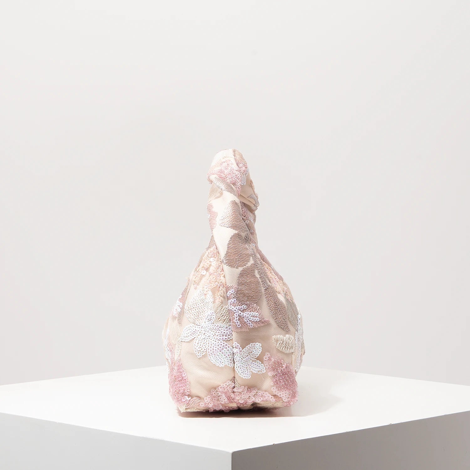 Rose & Mews blush floral sequin evening clutch side view