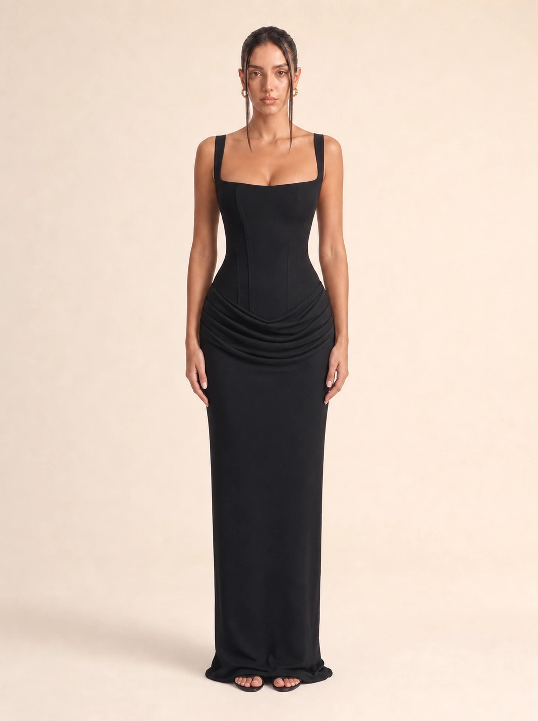 Ruched Bodycon Dress Valentina Rose - Black front view