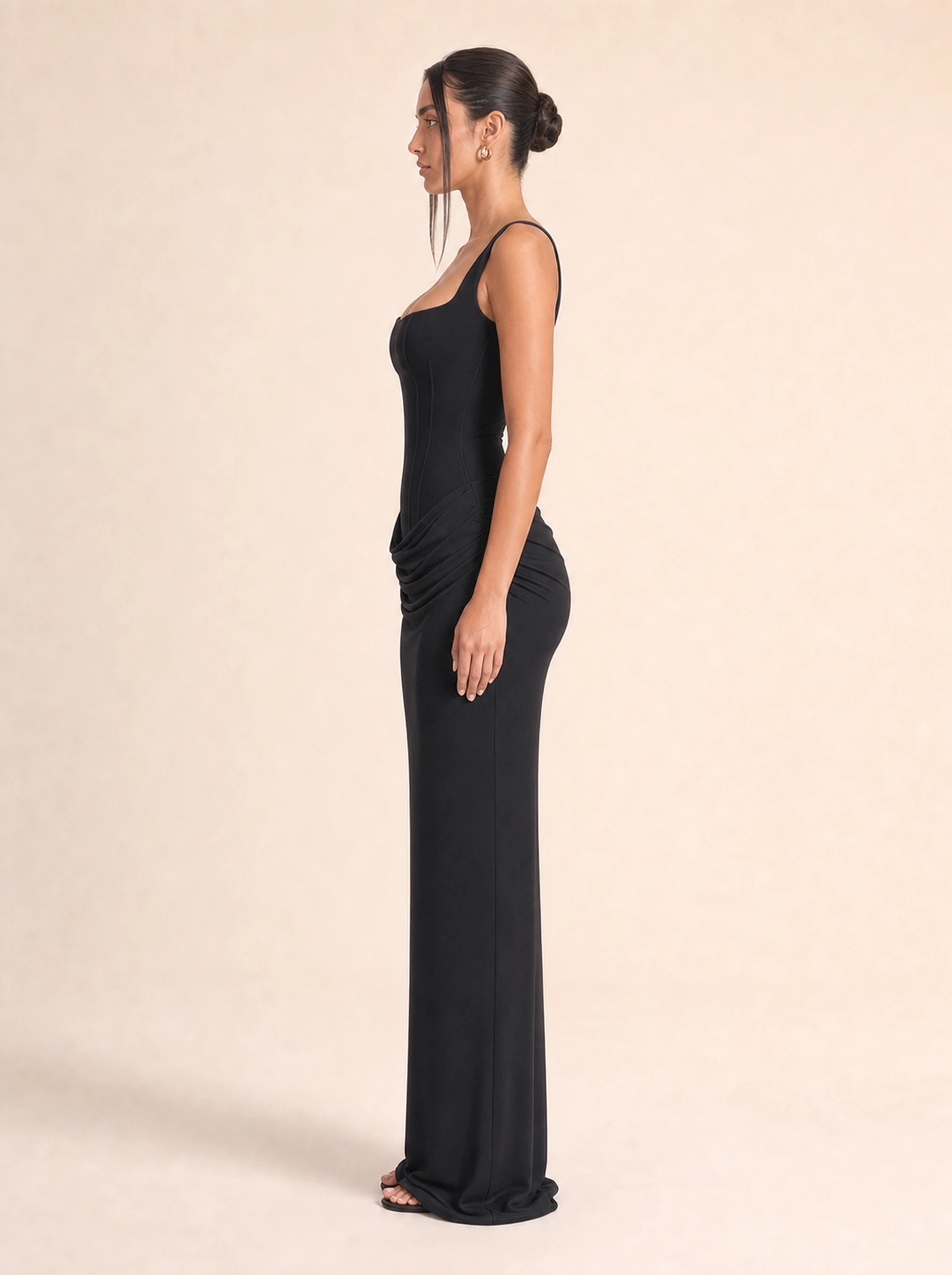 Ruched Bodycon Dress Valentina Rose - Black left profile view
