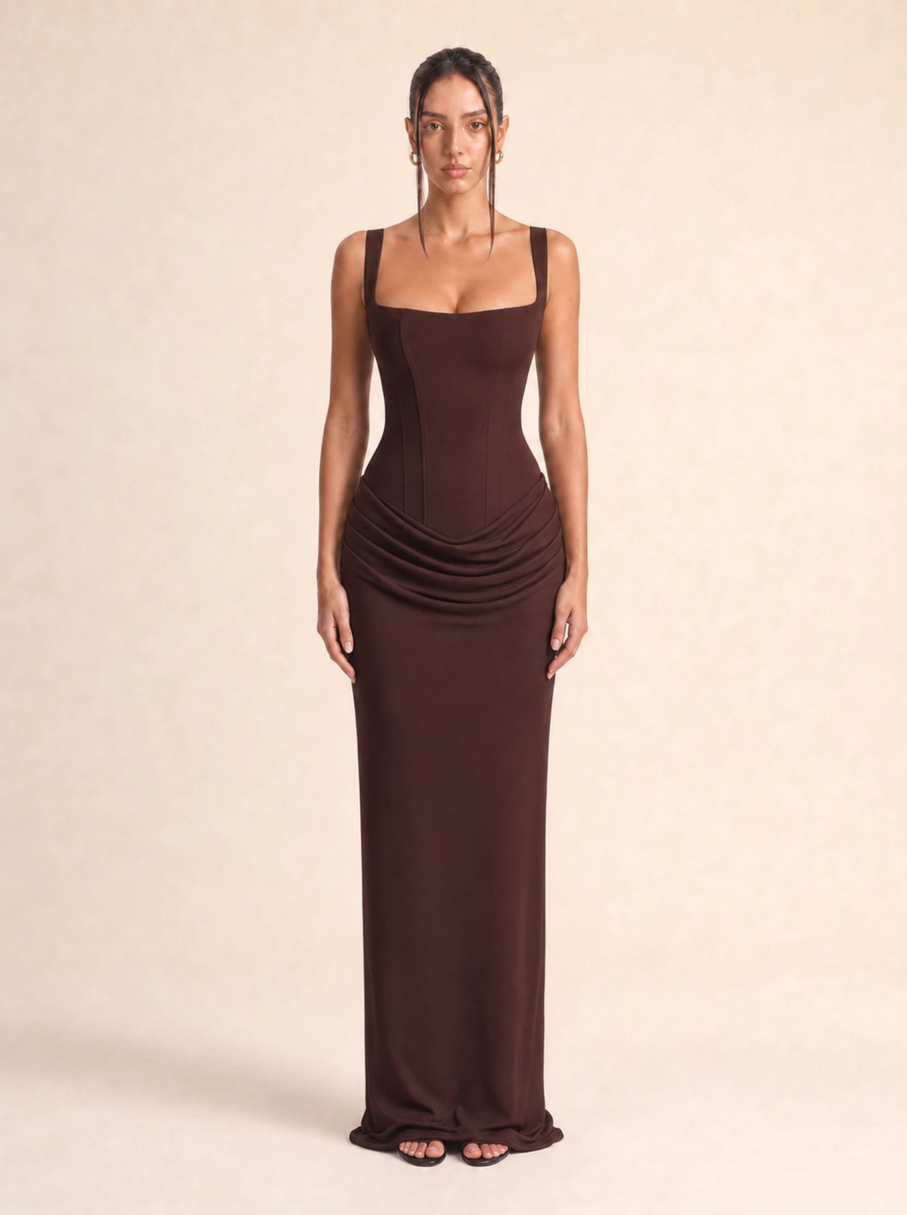 Ruched Bodycon Dress Valentina Rose - Brown front view
