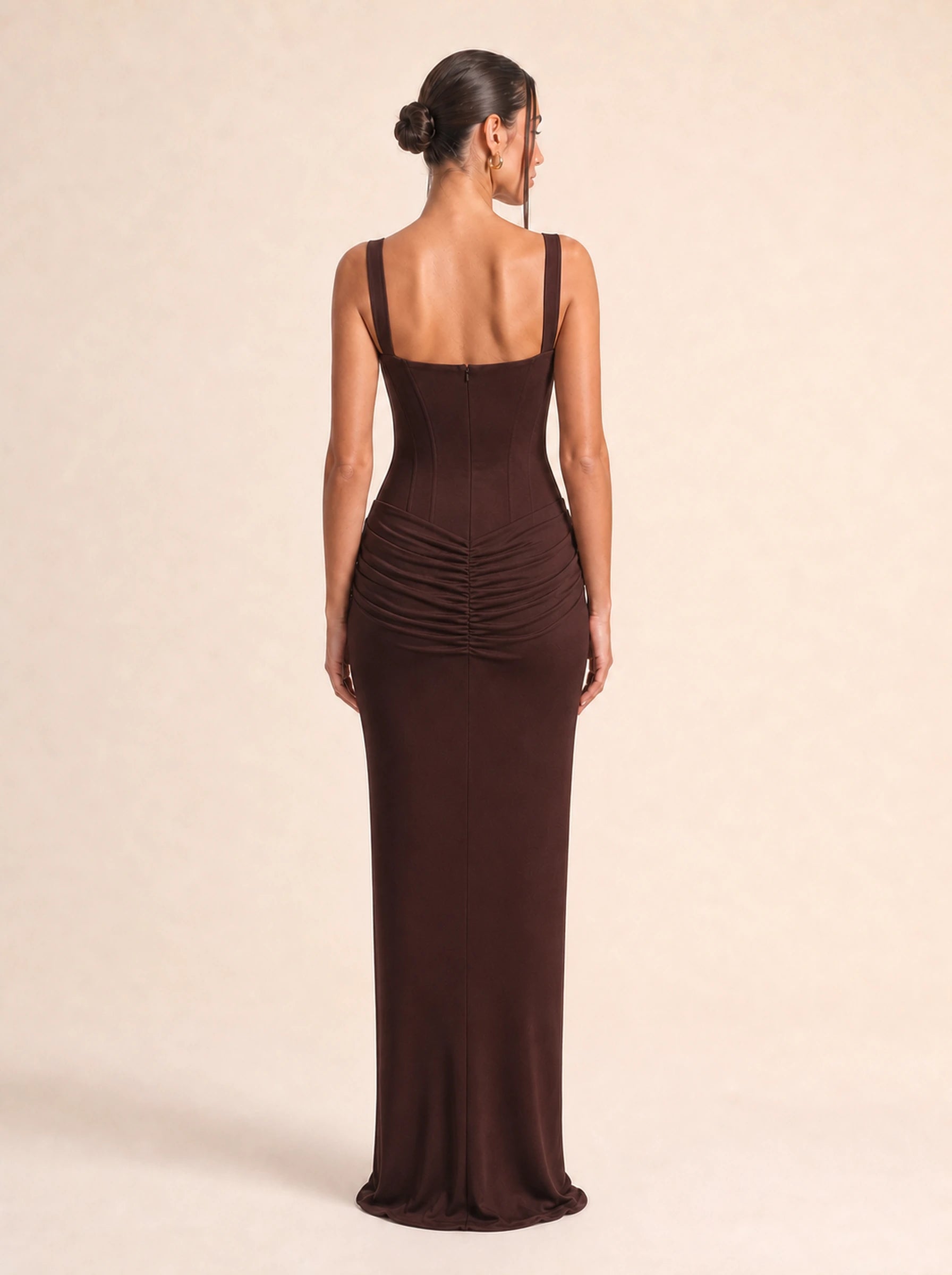 Ruched Bodycon Dress Valentina Rose - Brown back view