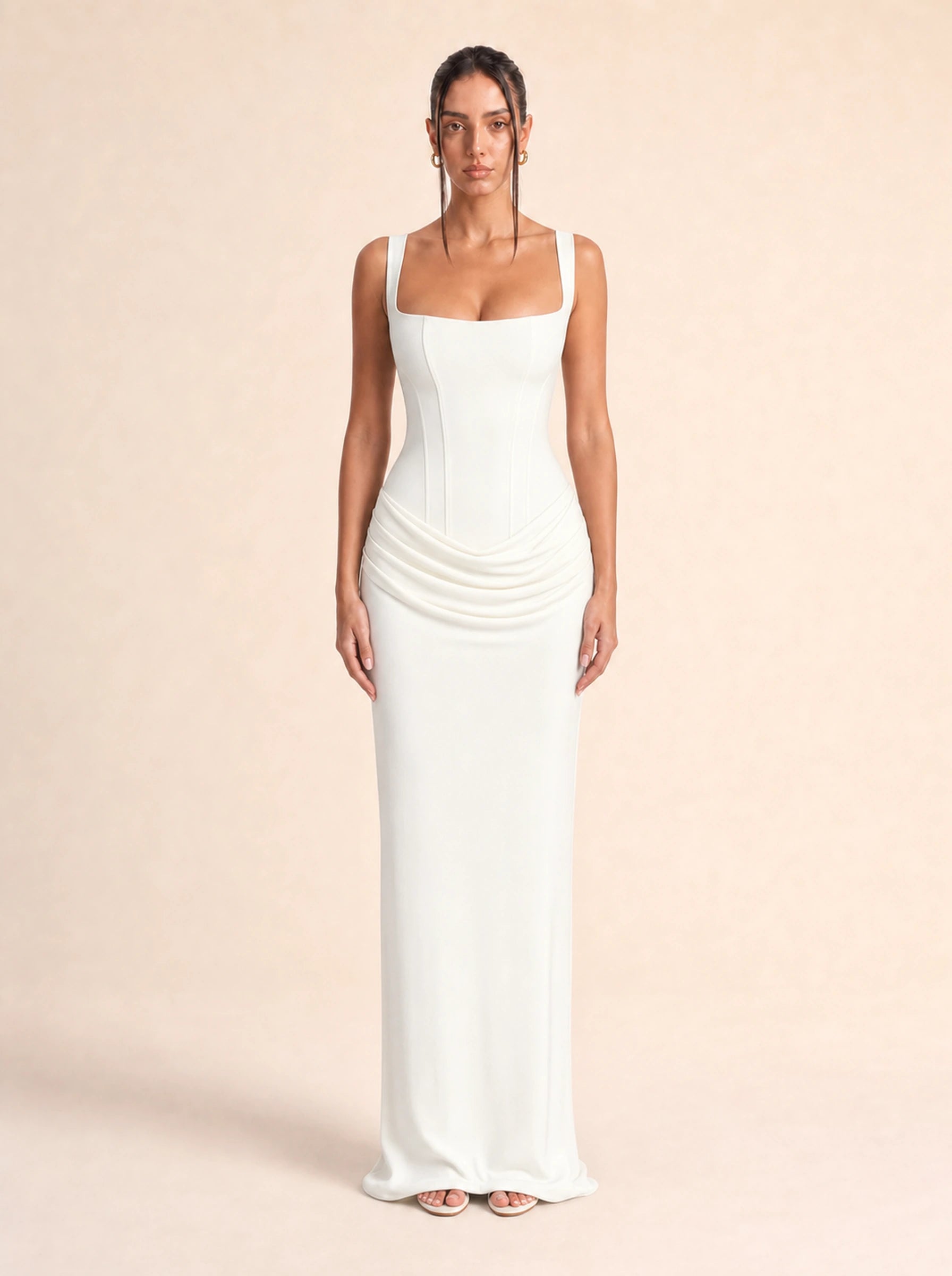 Ruched Bodycon Dress Valentina Rose - White front view