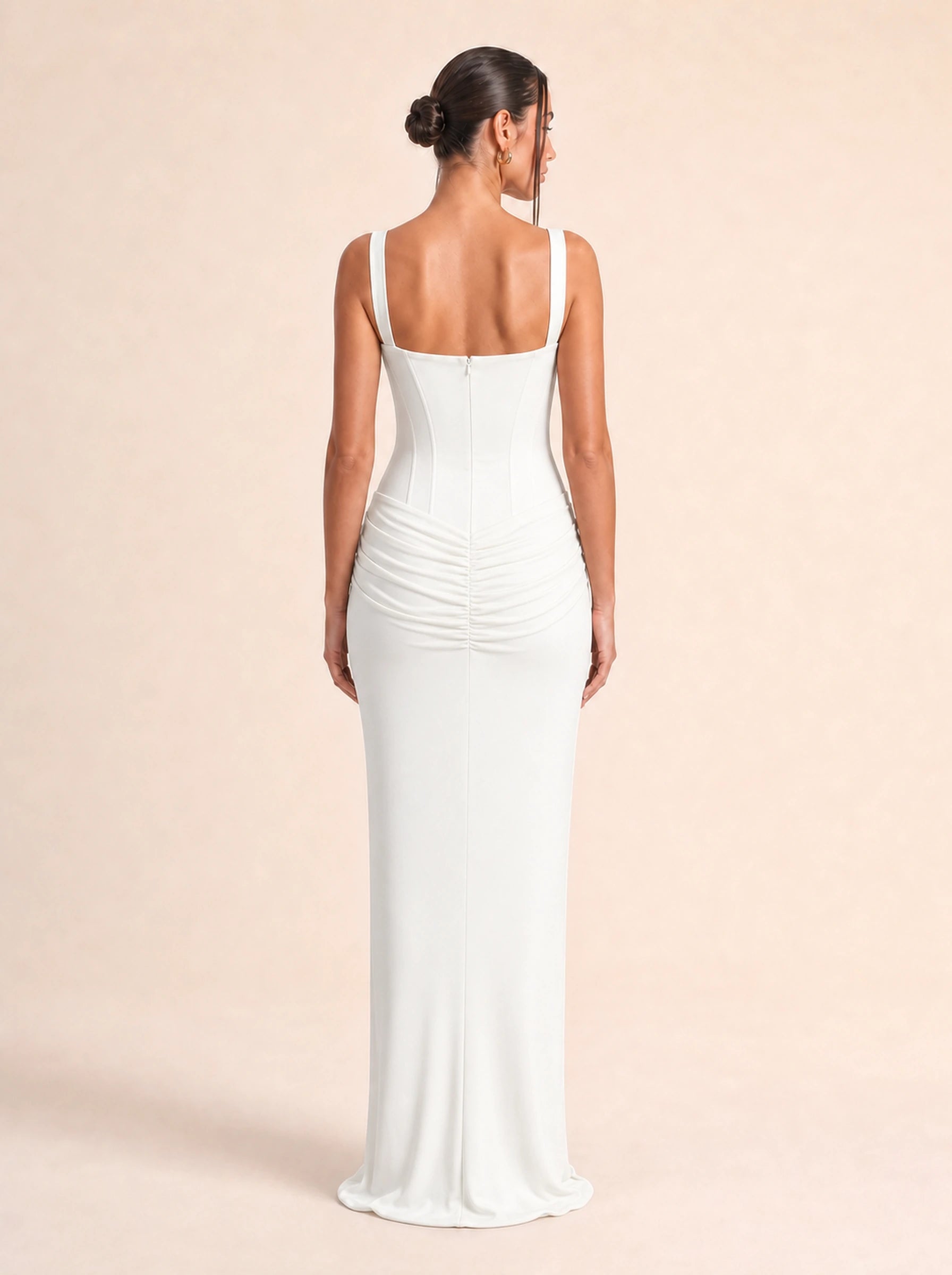 Ruched Bodycon Dress Valentina Rose - White back view