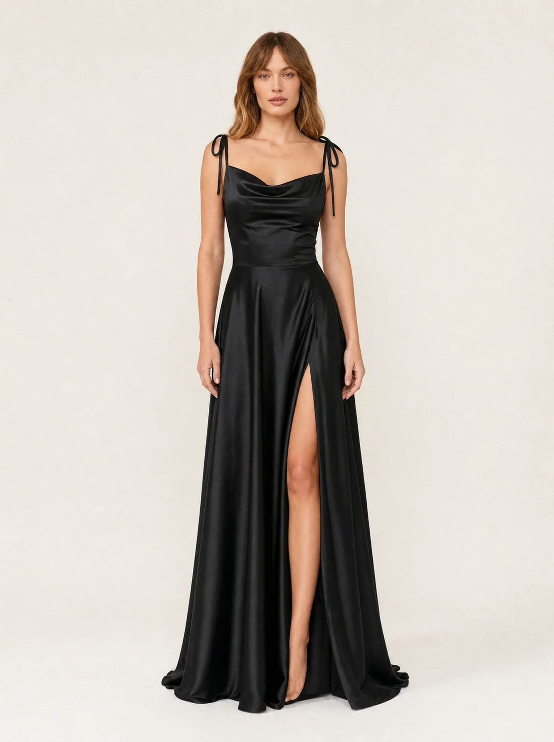 Satin A-Line Prom Gown Isabeau Rose - Black - Front