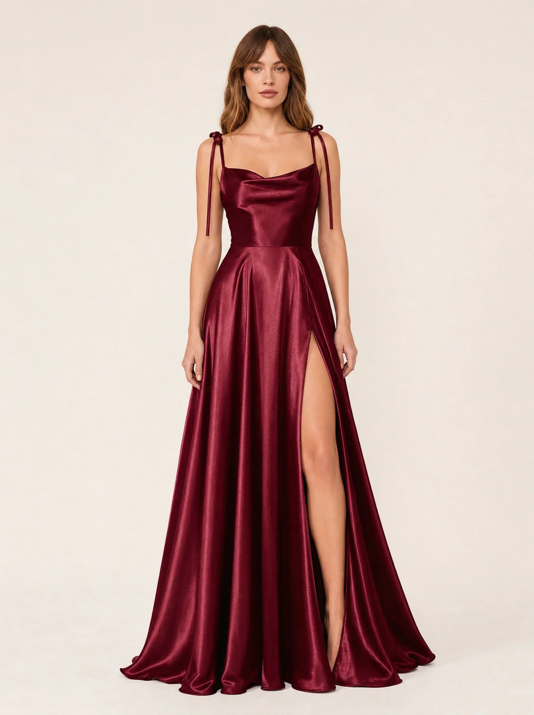 Satin A-Line Prom Gown Isabeau Rose - Burgundy - Front