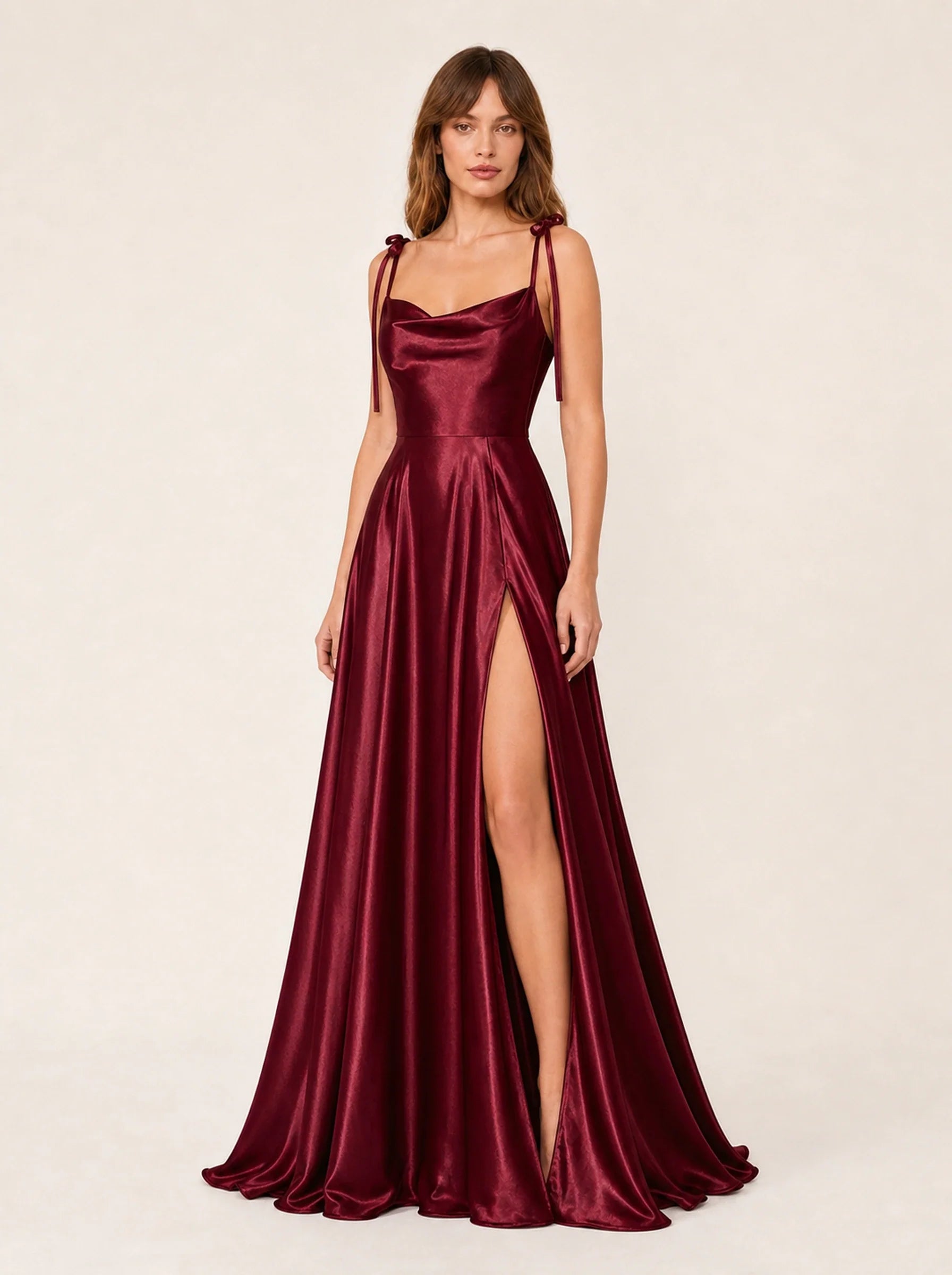 Satin A-Line Prom Gown Isabeau Rose - Burgundy - Three Quarter