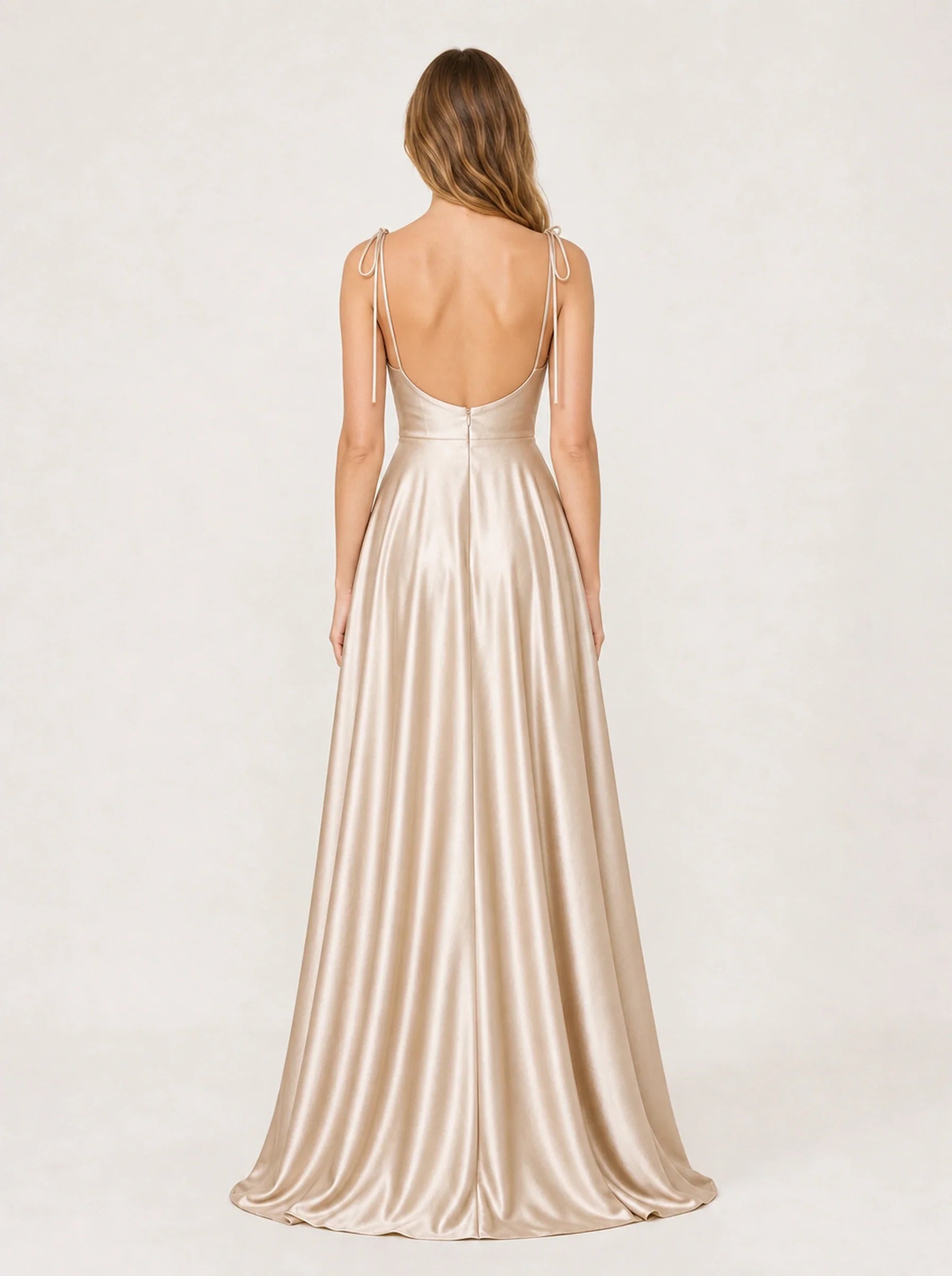 Satin A-Line Prom Gown Isabeau Rose - Champagne - Back