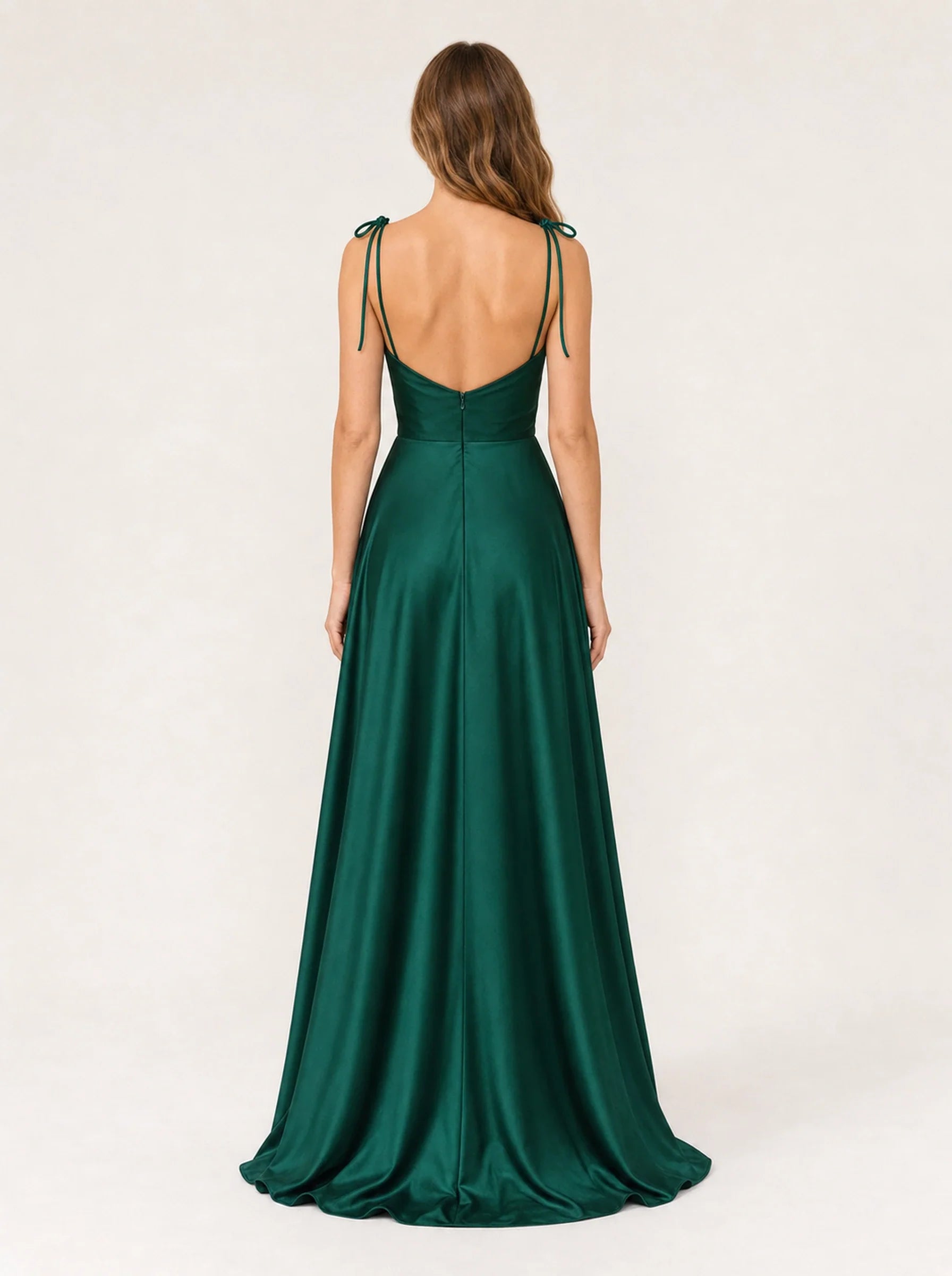 Satin A-Line Prom Gown Isabeau Rose - Dark Green - Back