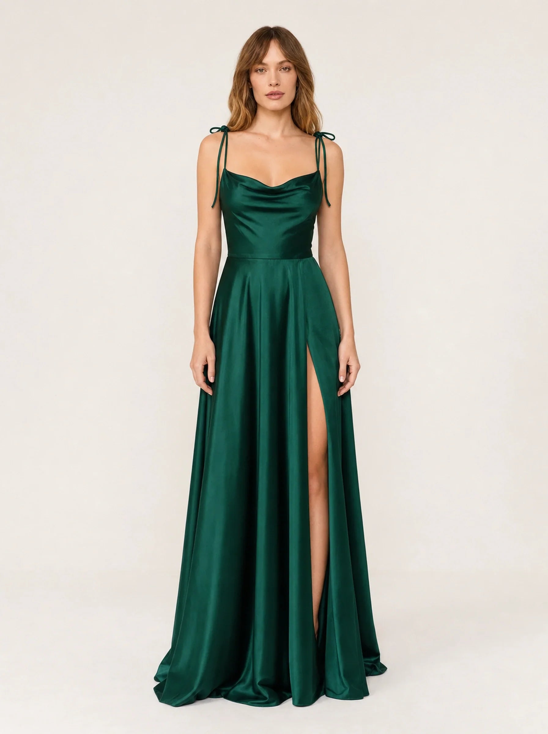 Satin A-Line Prom Gown Isabeau Rose - Dark Green - Front