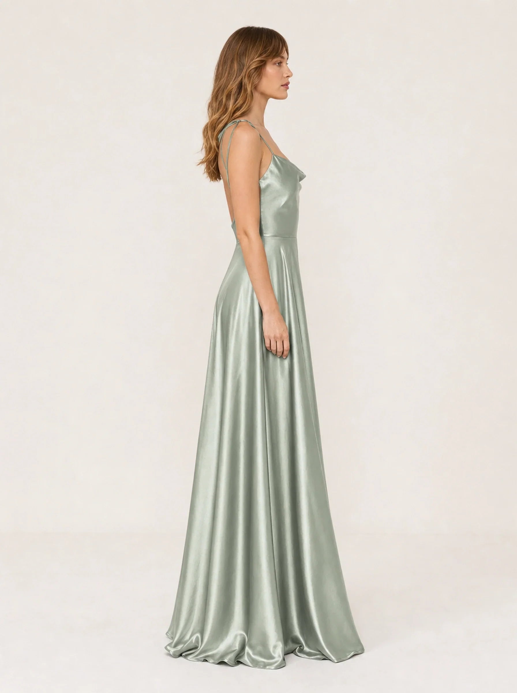 Satin A-Line Prom Gown Isabeau Rose - Dusty Green - Right Profile