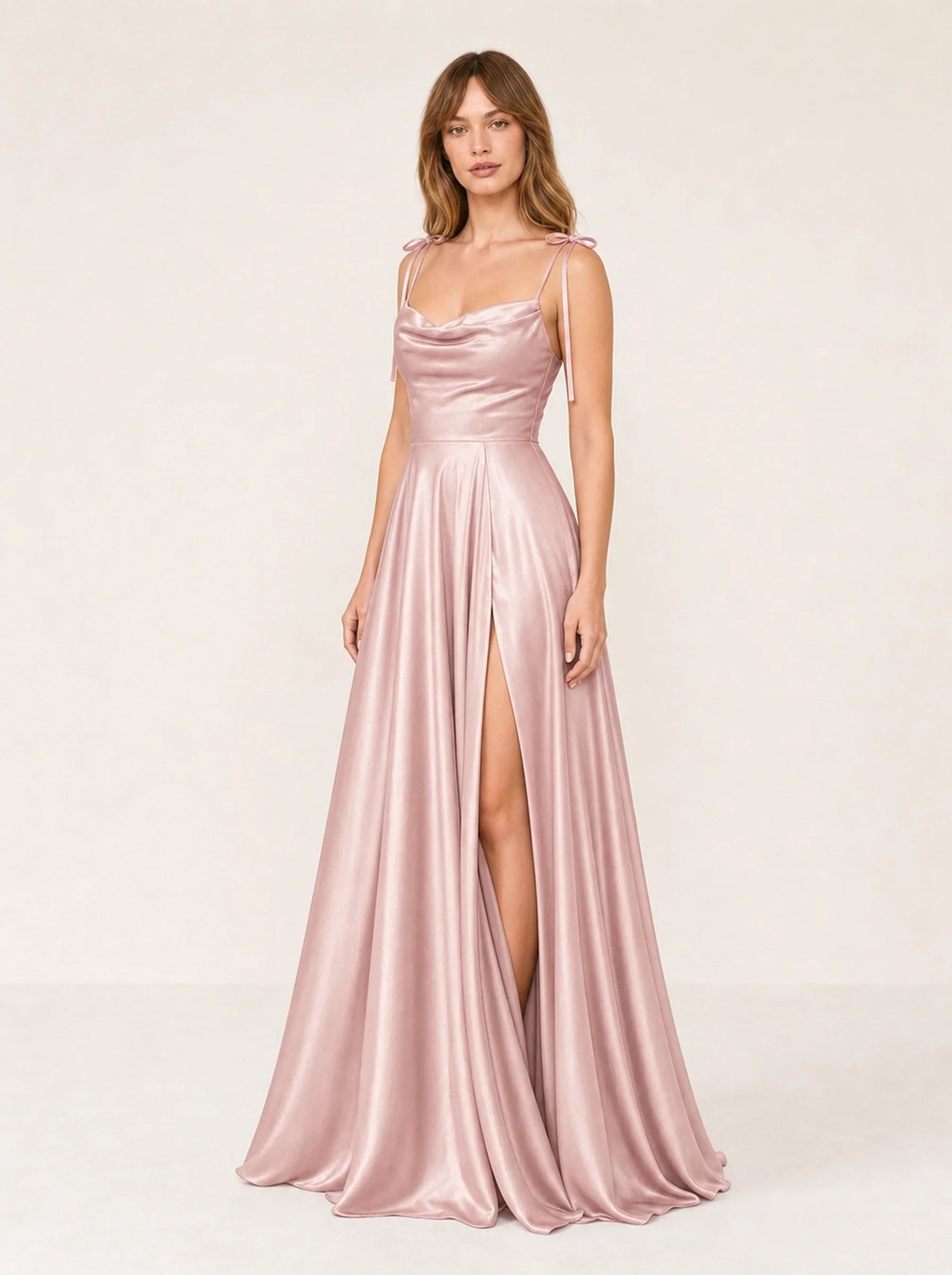 Satin A-Line Prom Gown Isabeau Rose - Dusty Pink - Three Quarter