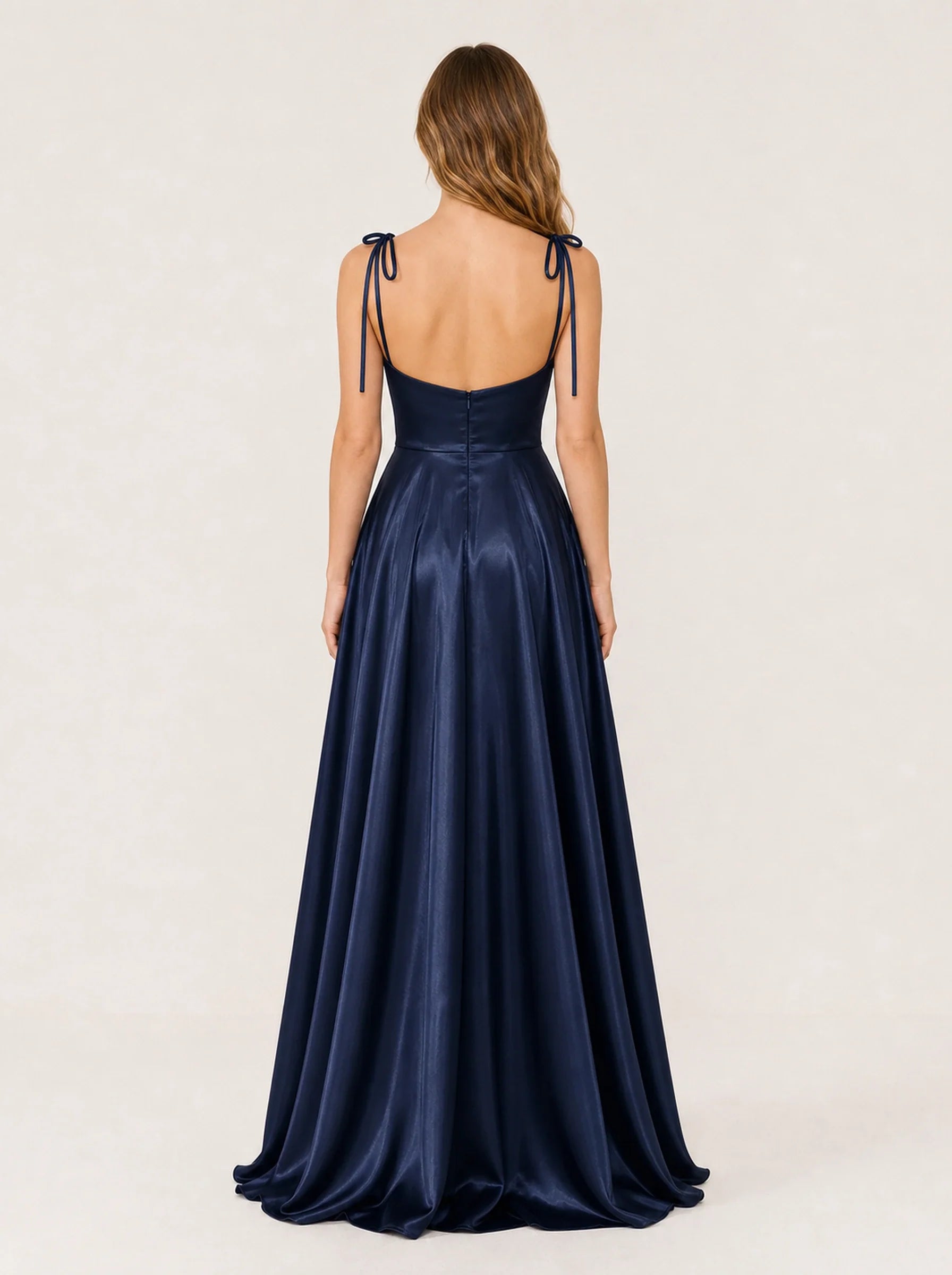 Satin A-Line Prom Gown Isabeau Rose - Navy Blue - Back
