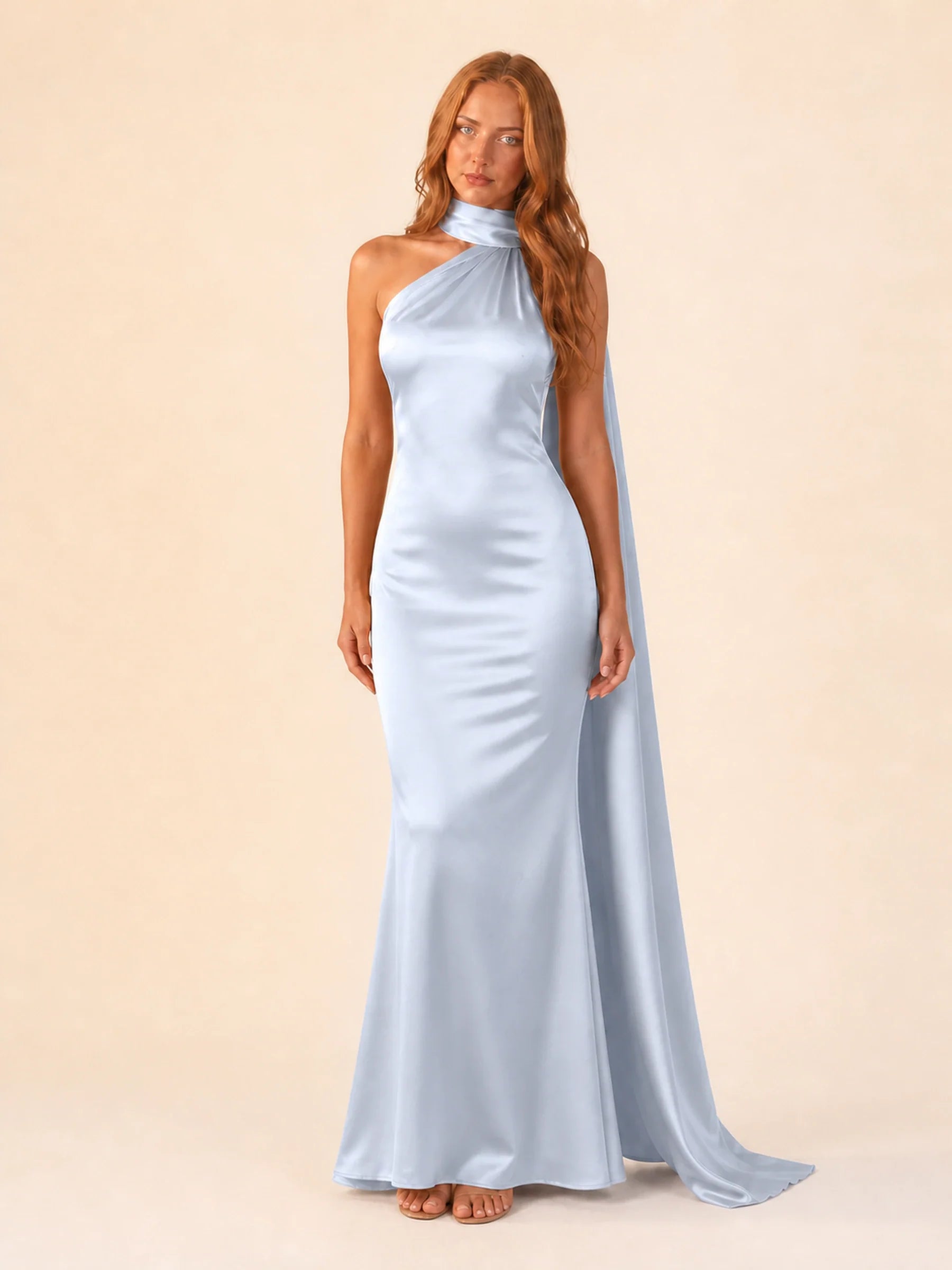 Satin Halter Dress Margot Rose - Blue - front