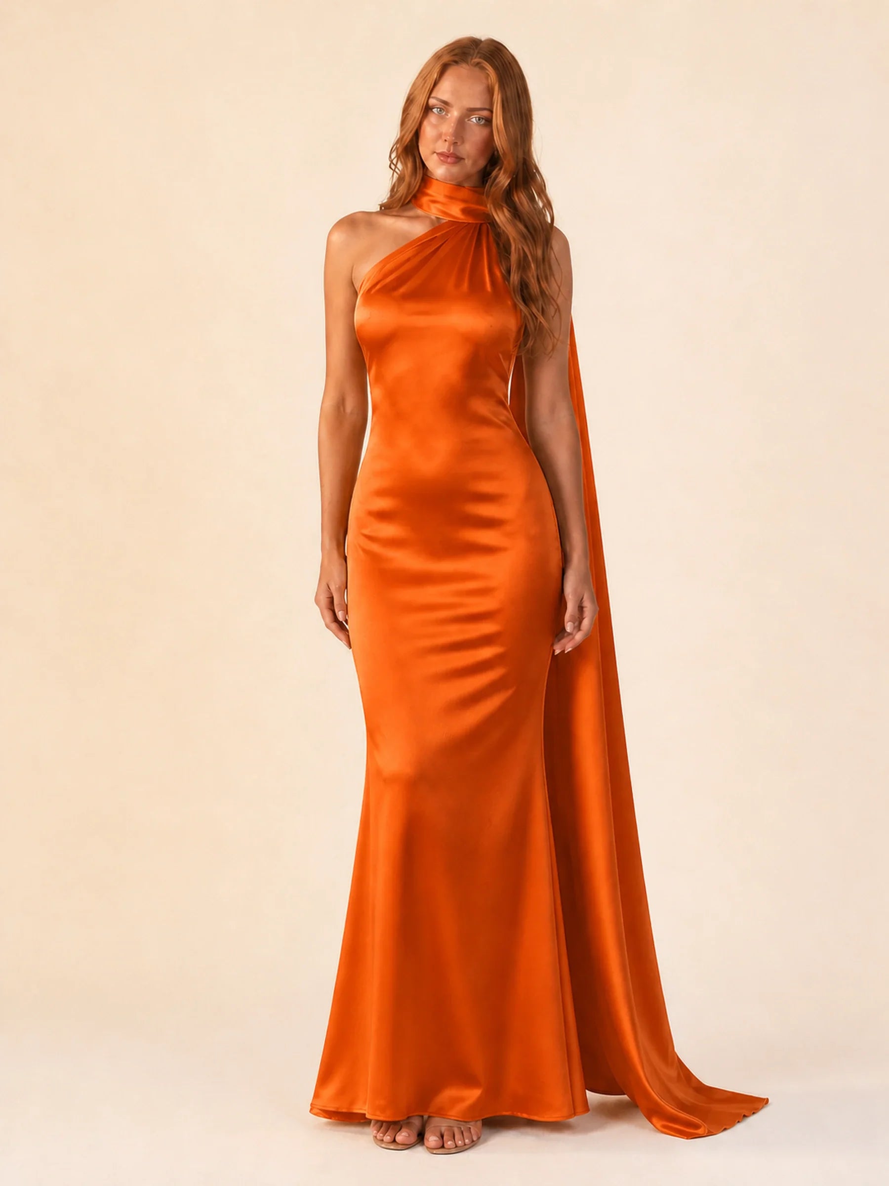 Satin Halter Dress Margot Rose - Orange - front
