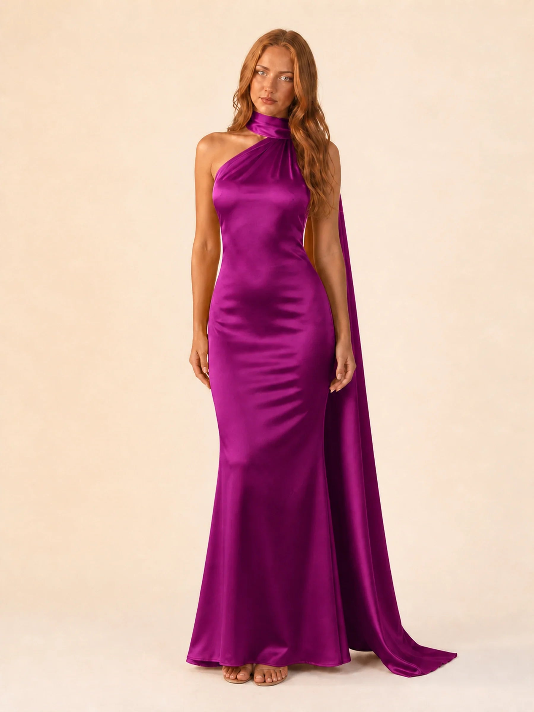 Satin Halter Dress Margot Rose - Purple - front