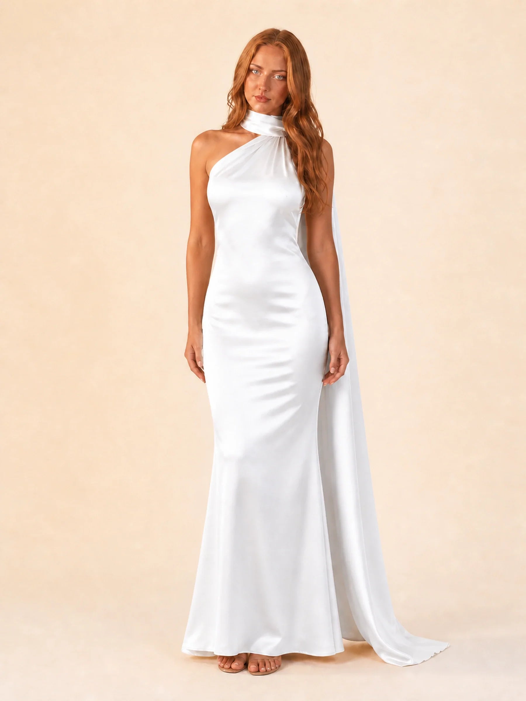 Satin Halter Dress Margot Rose - White - front