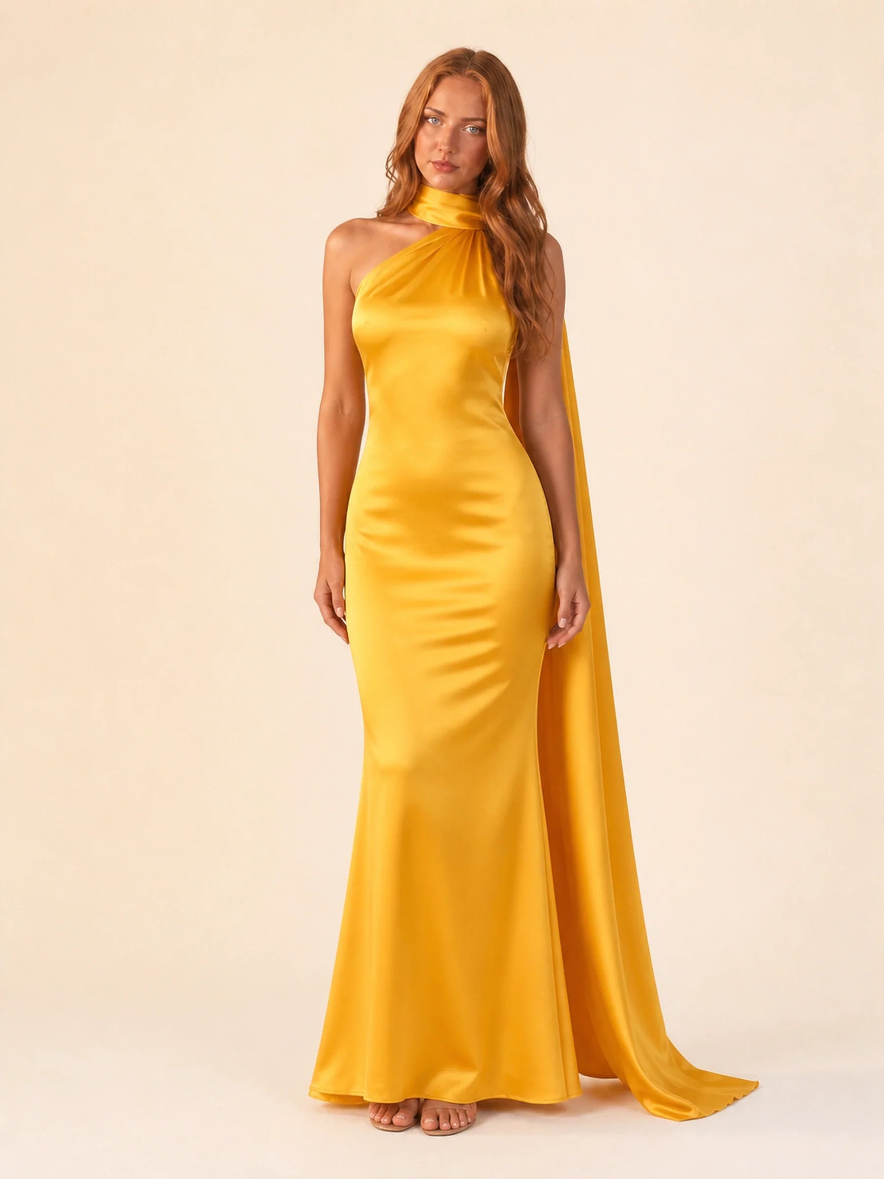 Satin Halter Dress Margot Rose - Yellow - front view