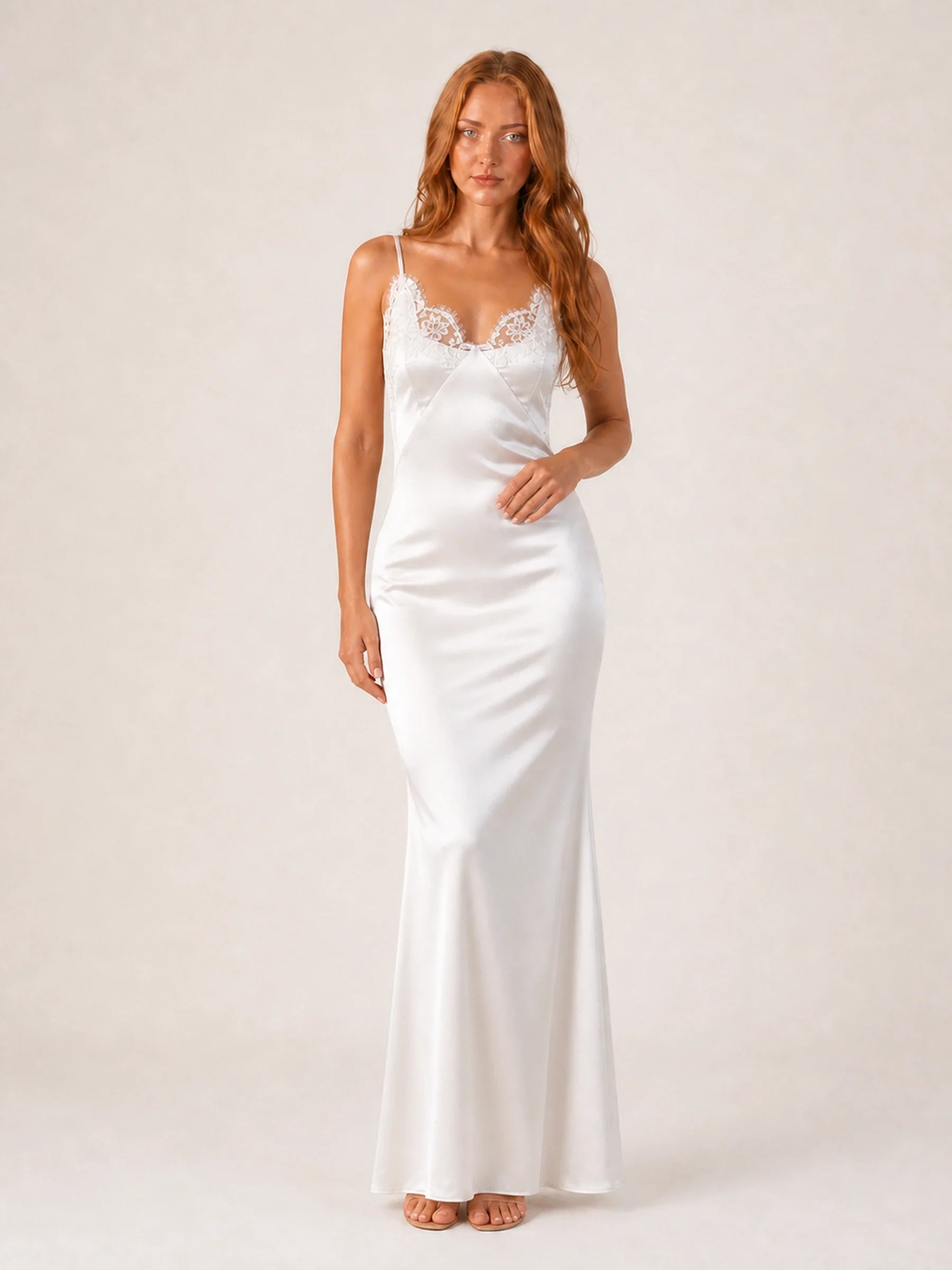 Satin Maxi Dress Celeste Rose - White - alternate front