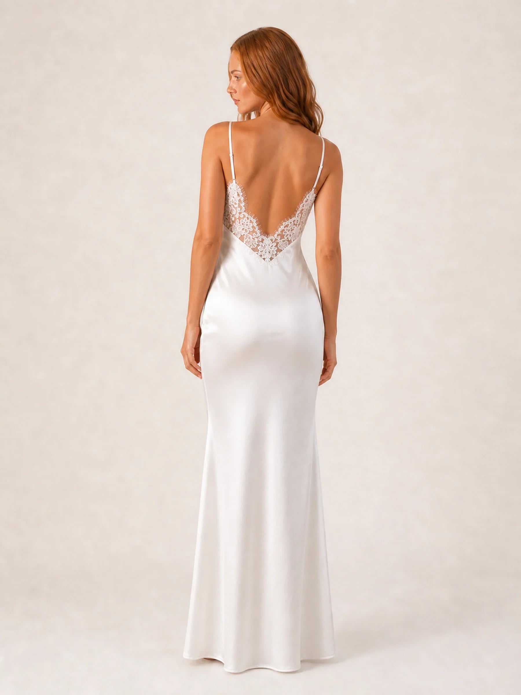 Satin Maxi Dress Celeste Rose - White - back
