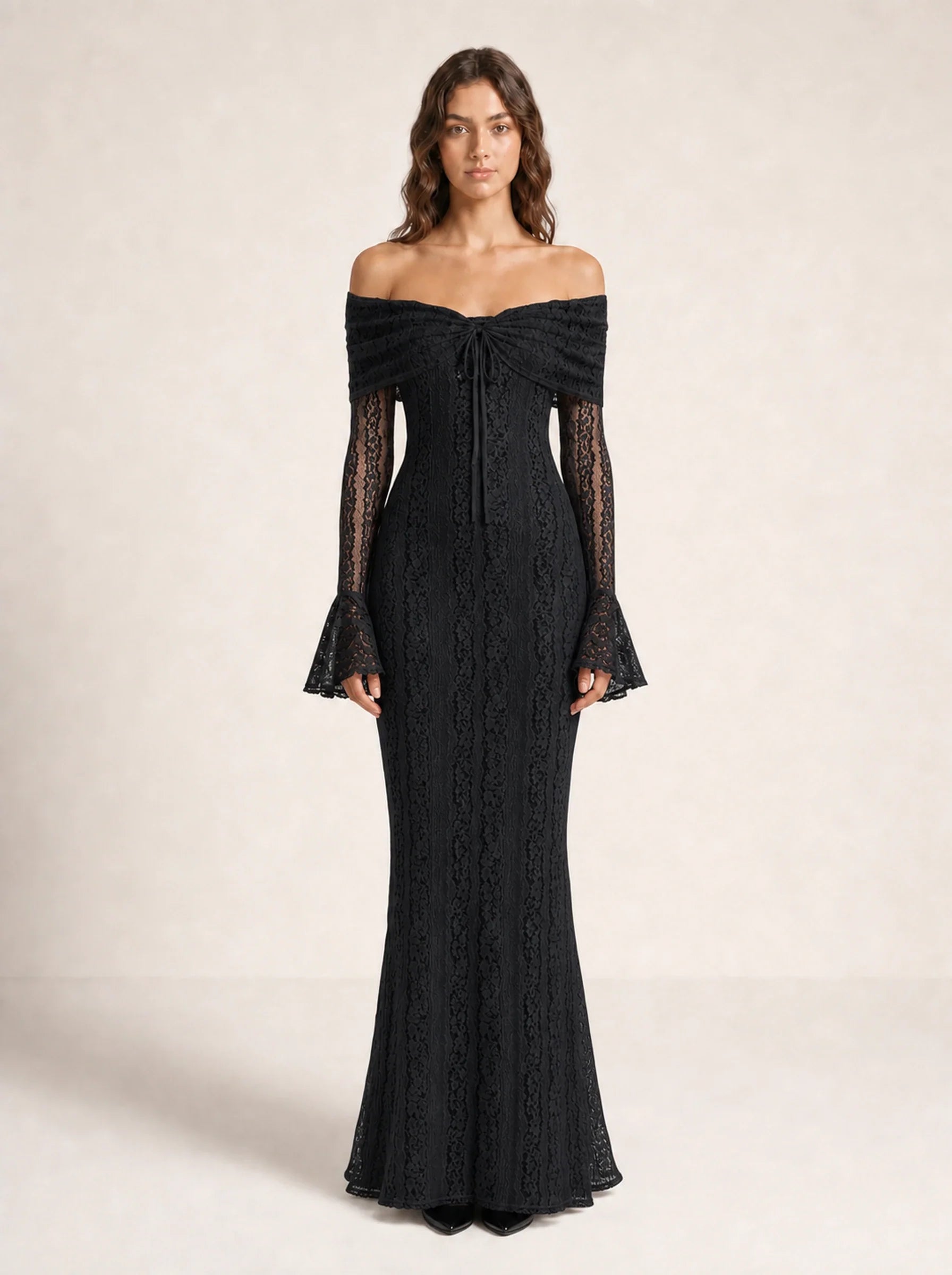 Lace Long Sleeve Gown Seraphina Rose - Black - 01 Front