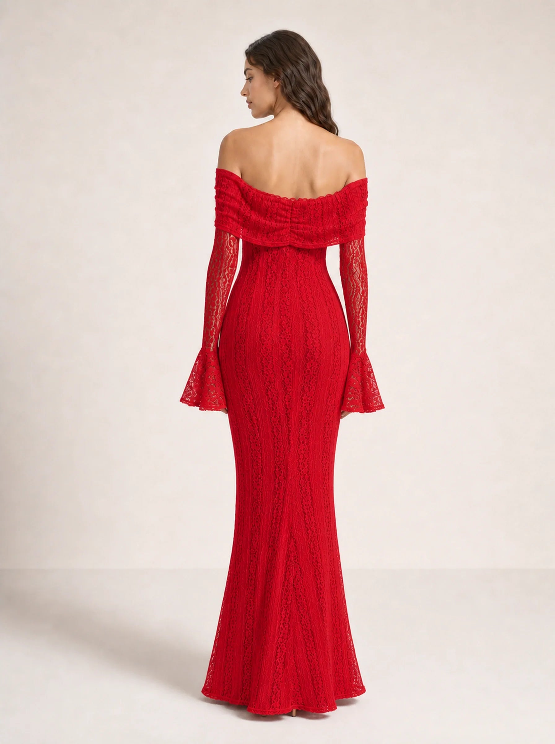 Lace Long Sleeve Gown Seraphina Rose - Red - 02 Back