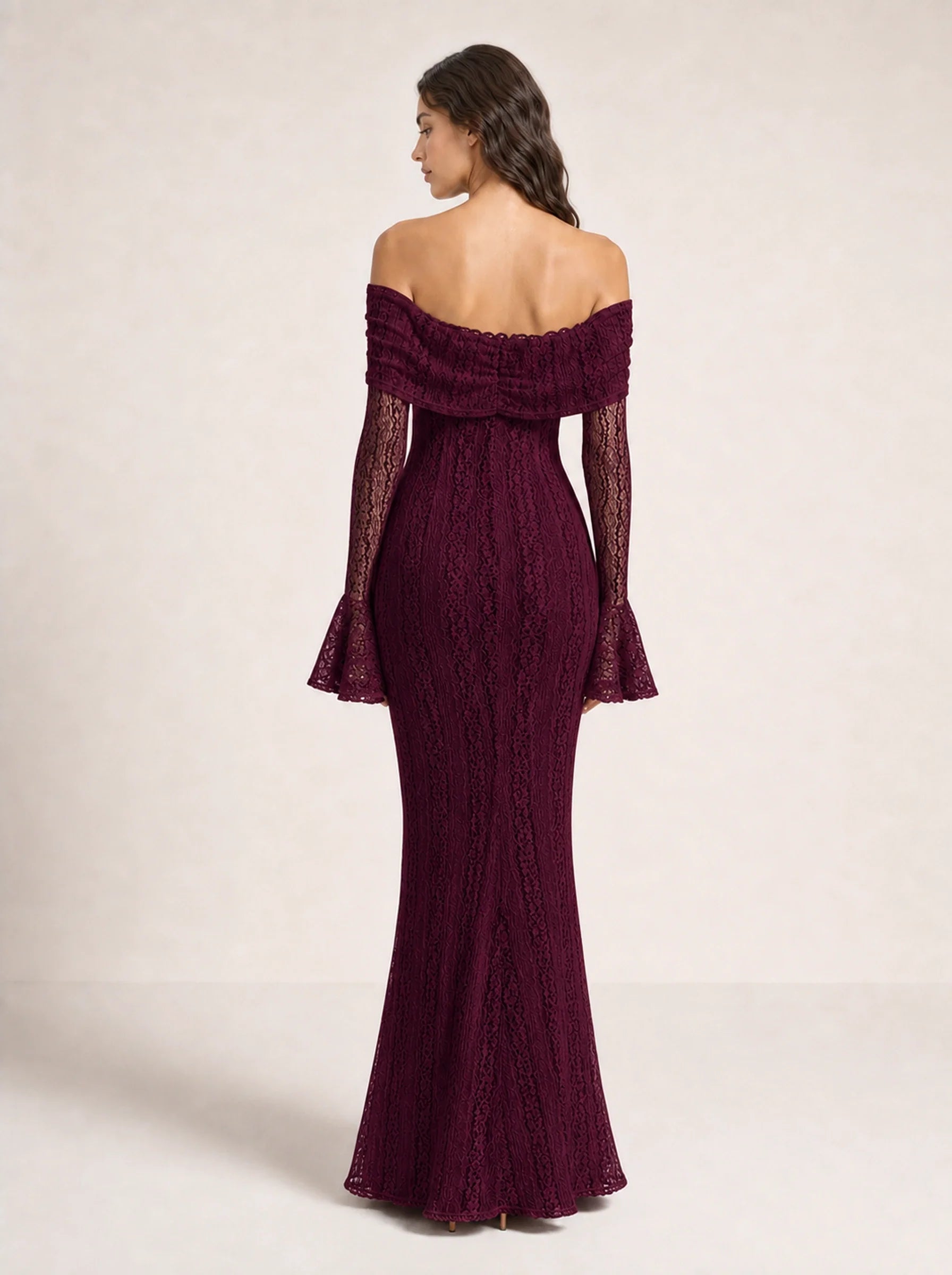 Lace Long Sleeve Gown Seraphina Rose - Red Wine - 02 Back