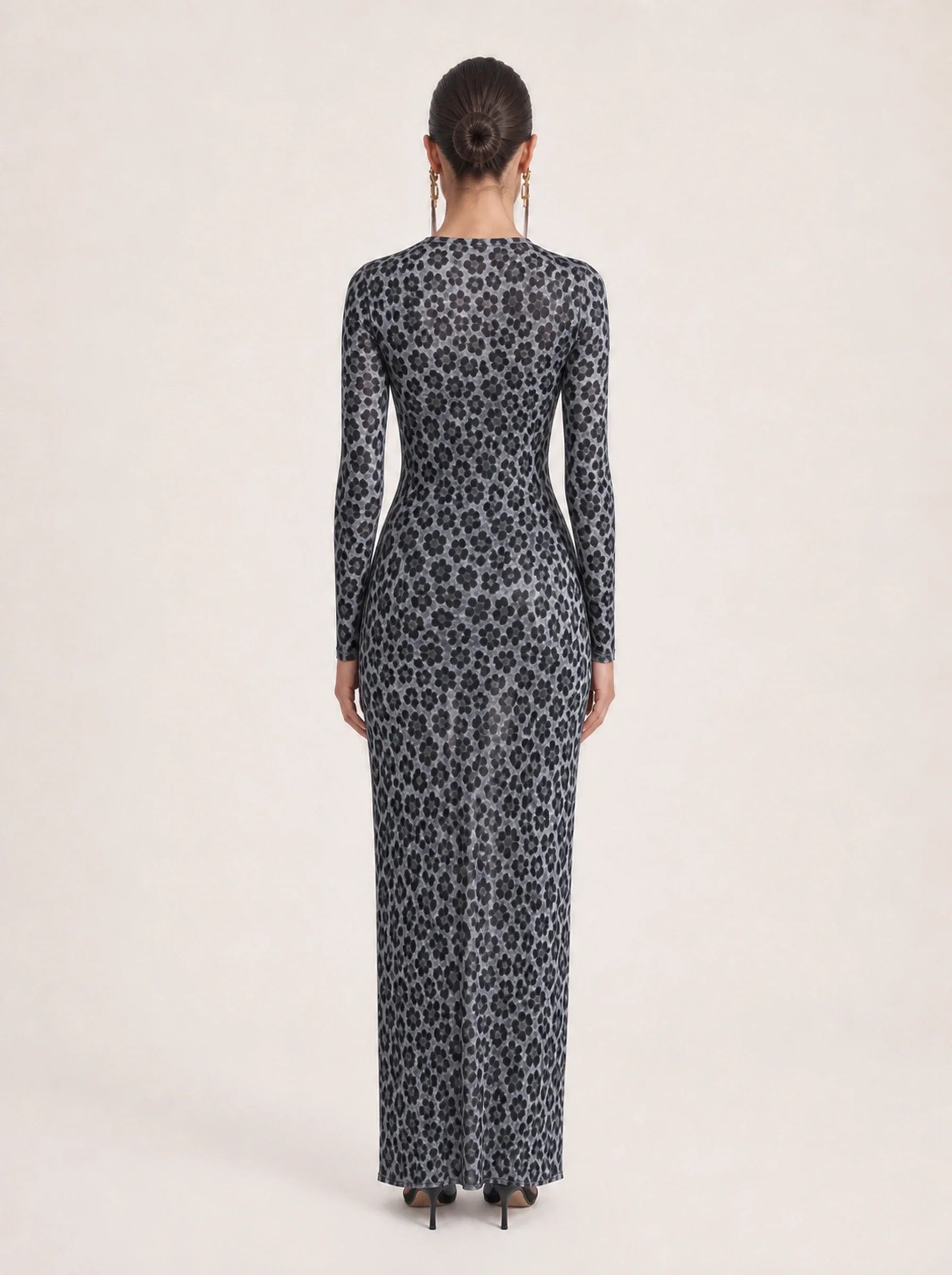 Mesh Leopard Print Maxi Dress Valentina Rose - Black - Back