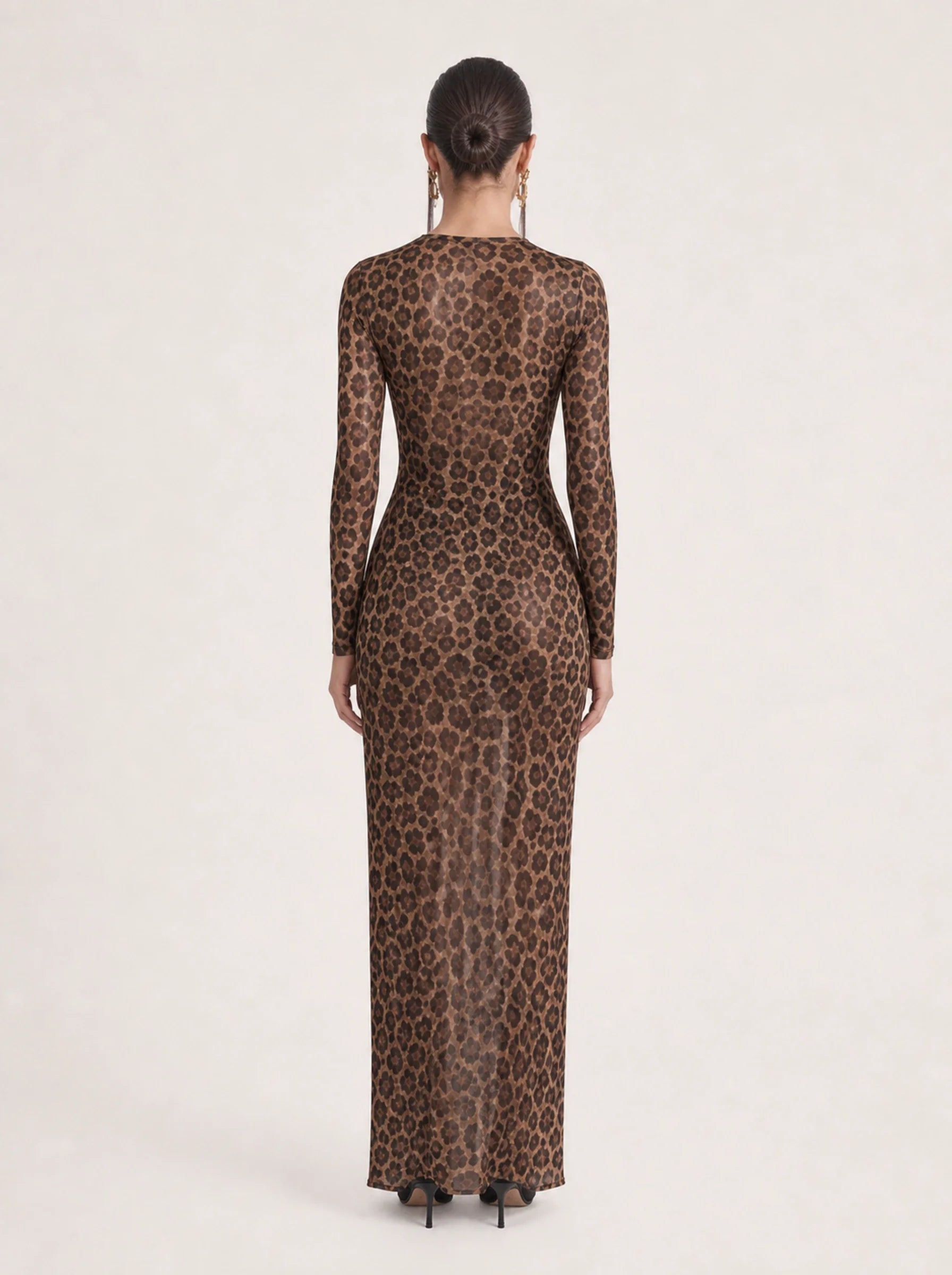 Mesh Leopard Print Maxi Dress Valentina Rose - Leopard - Back